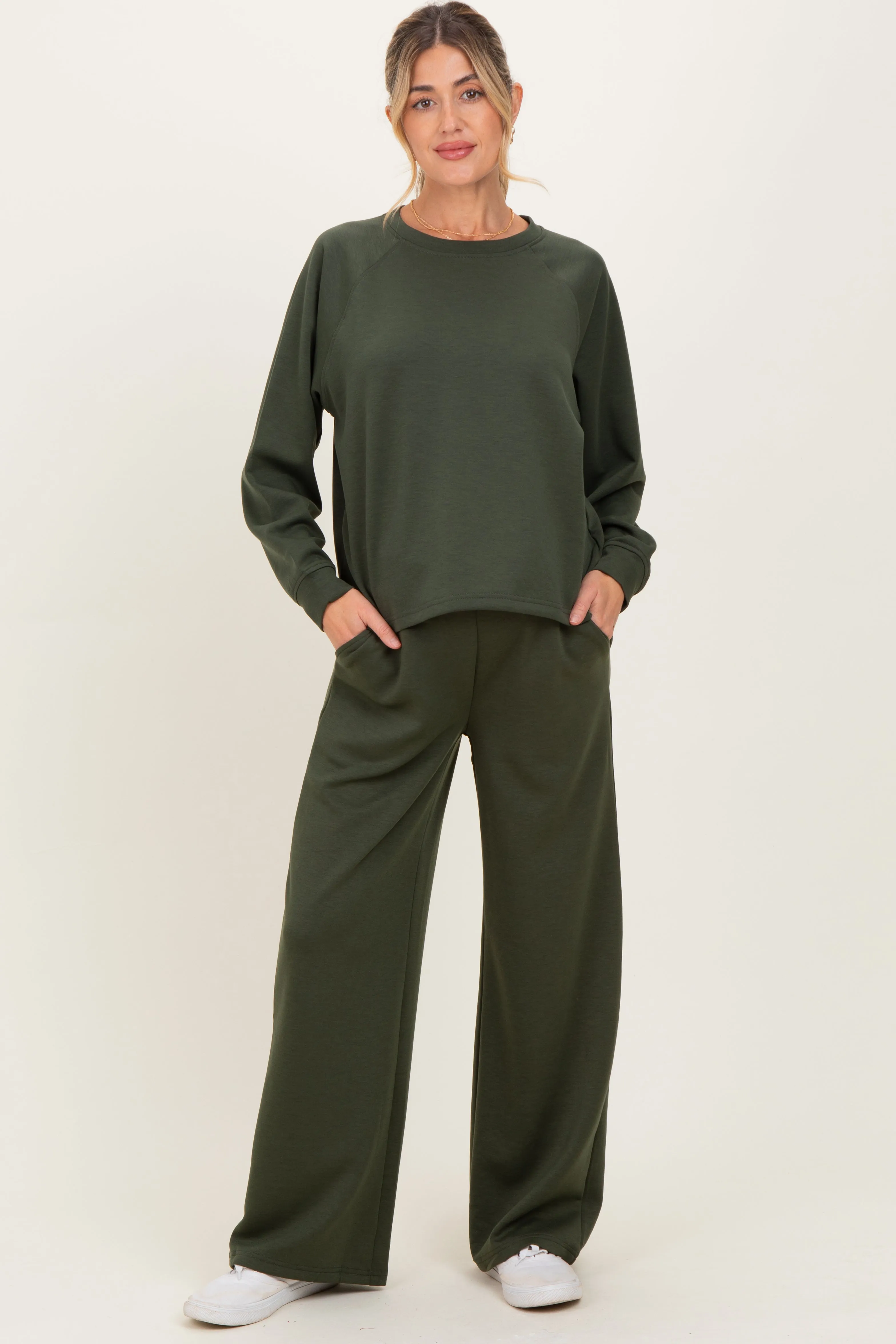 Olive Crewneck Pullover Pant Maternity Set sold by Pinkblush product image thumbnail 2