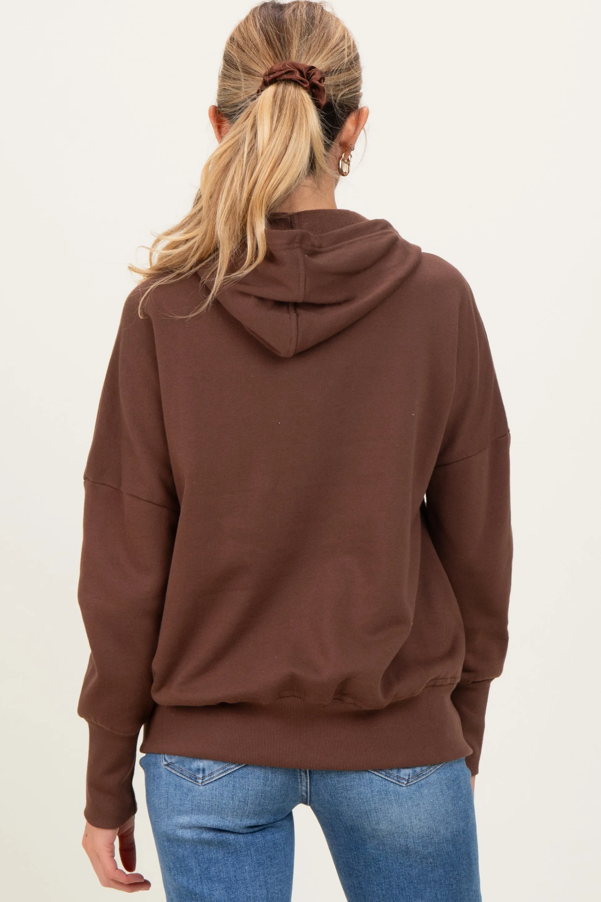 Brown Fleece Snap Button Maternity Hoodie sold by Pinkblush product image thumbnail 4