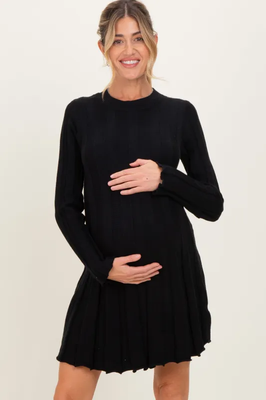 Black Wide Rib Maternity Mini Sweater Dress sold by Pinkblush