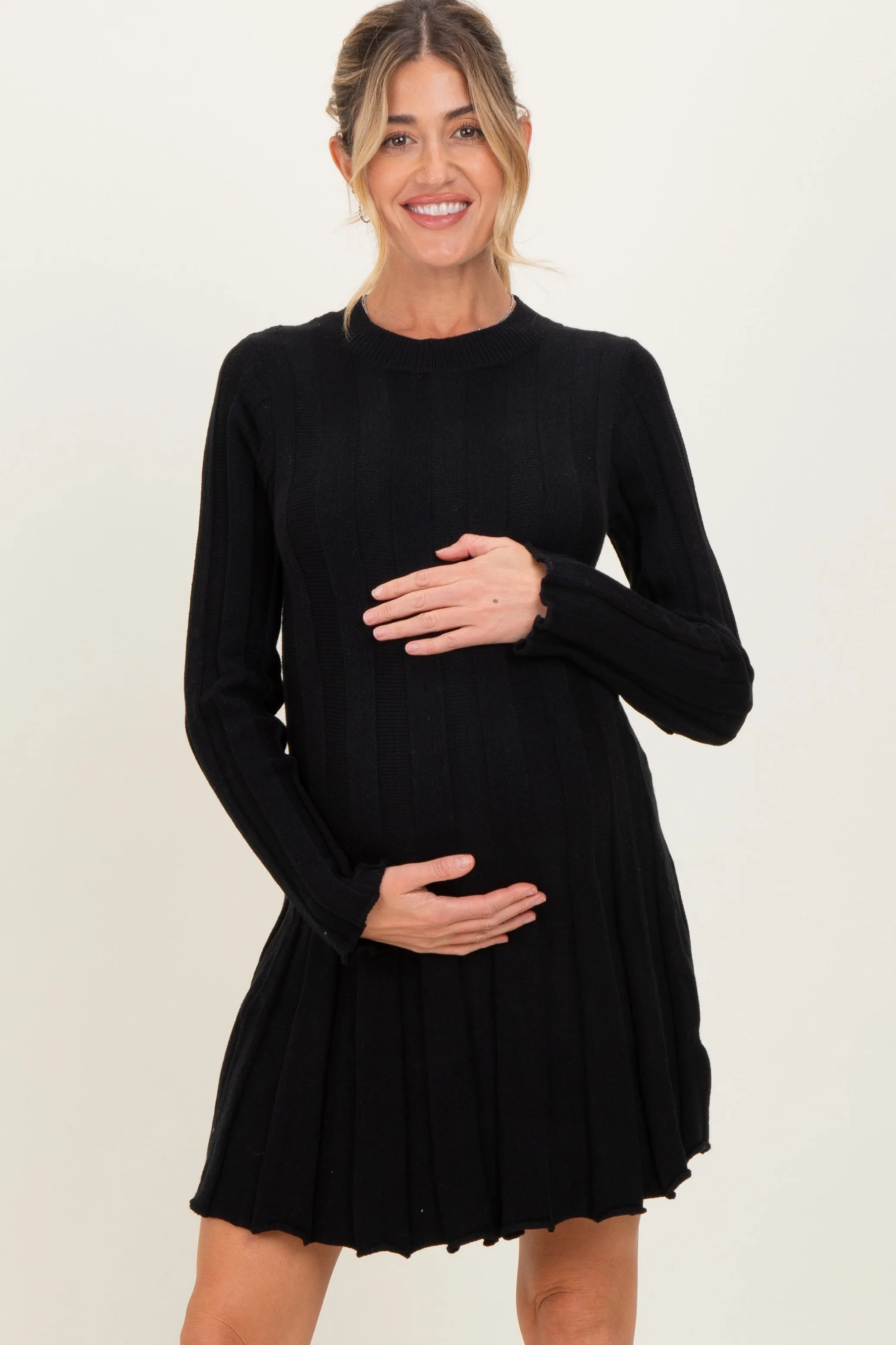 Black Wide Rib Maternity Mini Sweater Dress sold by Pinkblush