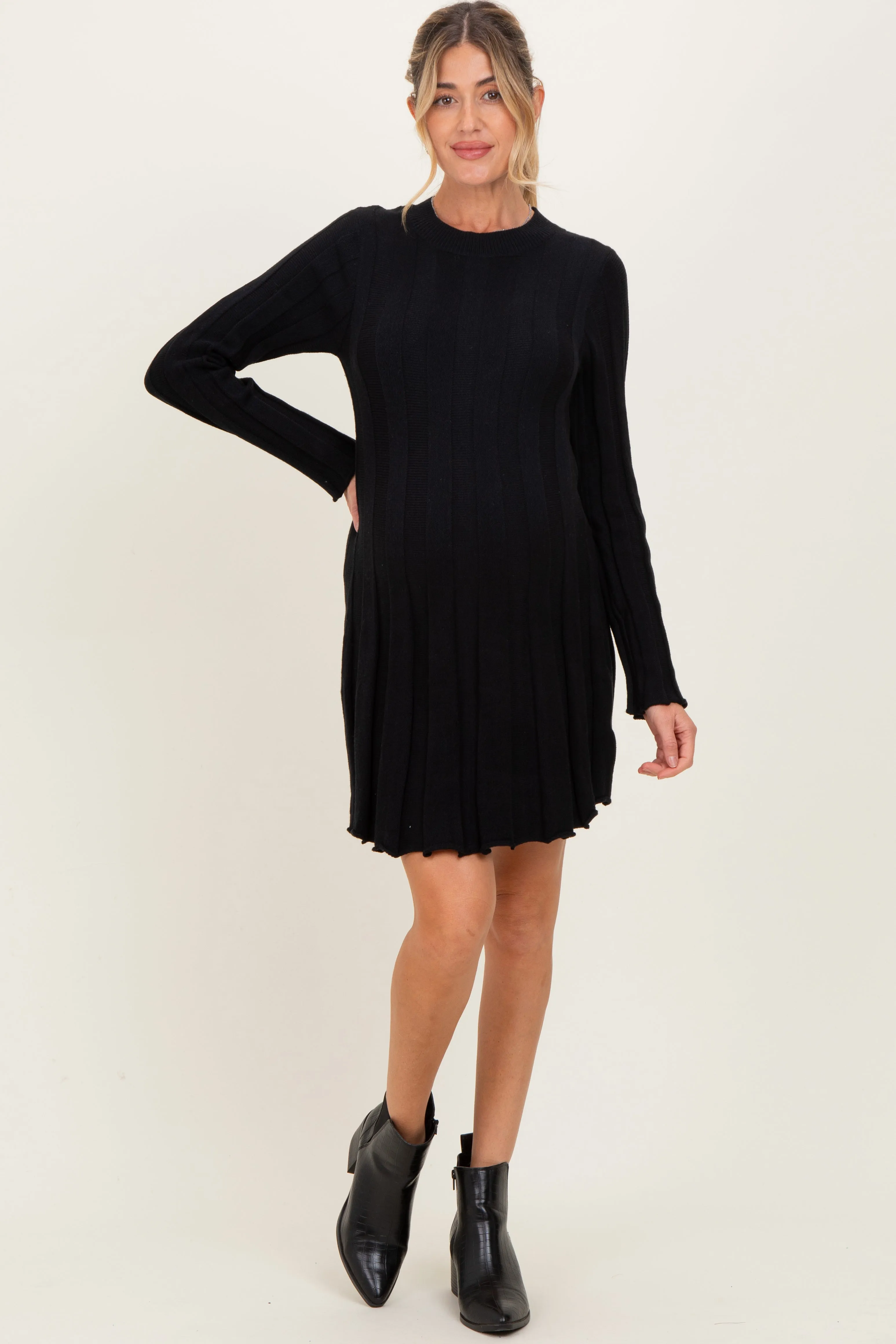 Black Wide Rib Maternity Mini Sweater Dress sold by Pinkblush product image thumbnail 2
