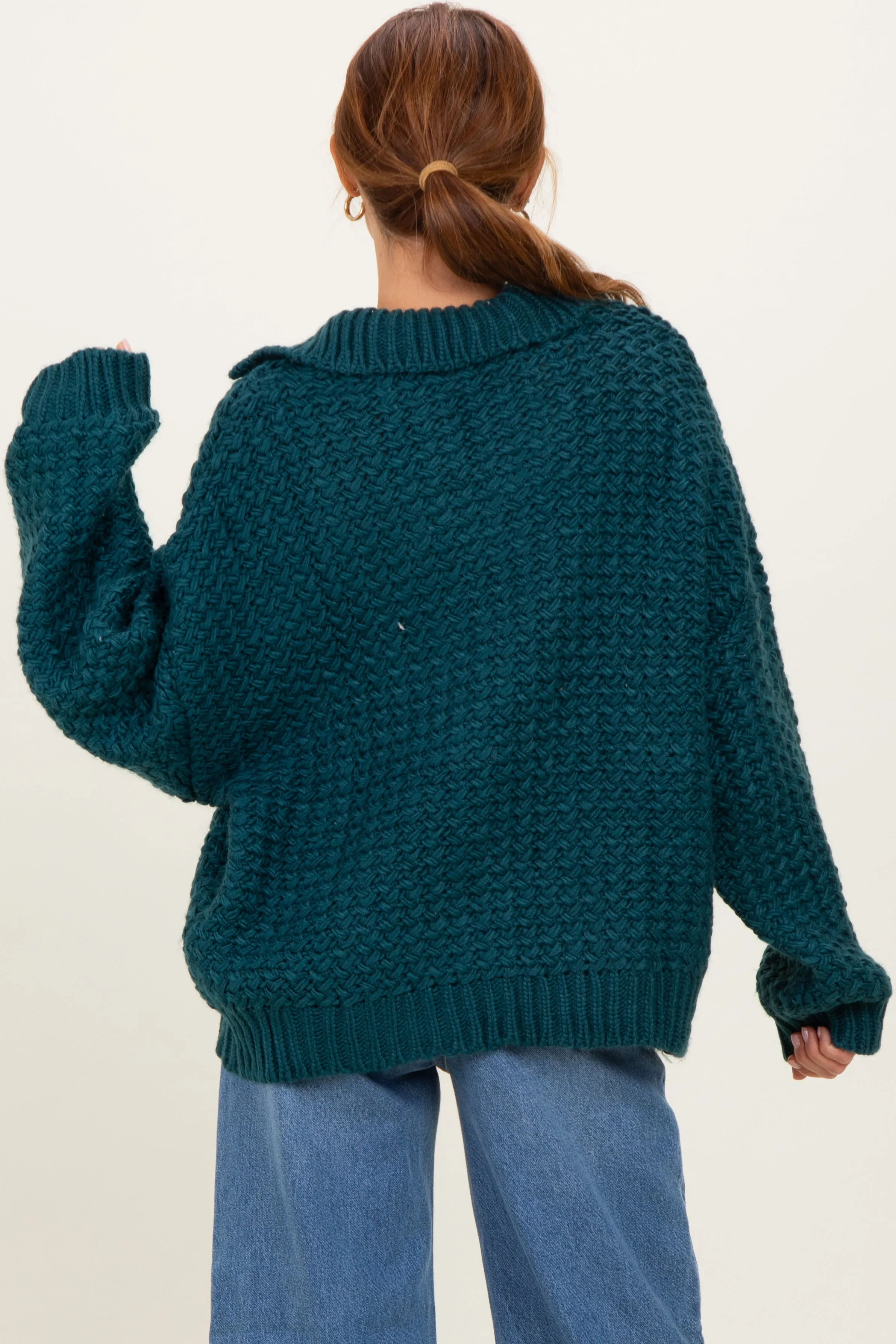 Forest Green Collared Cable Knit Sweater sold by Pinkblush product image thumbnail 3