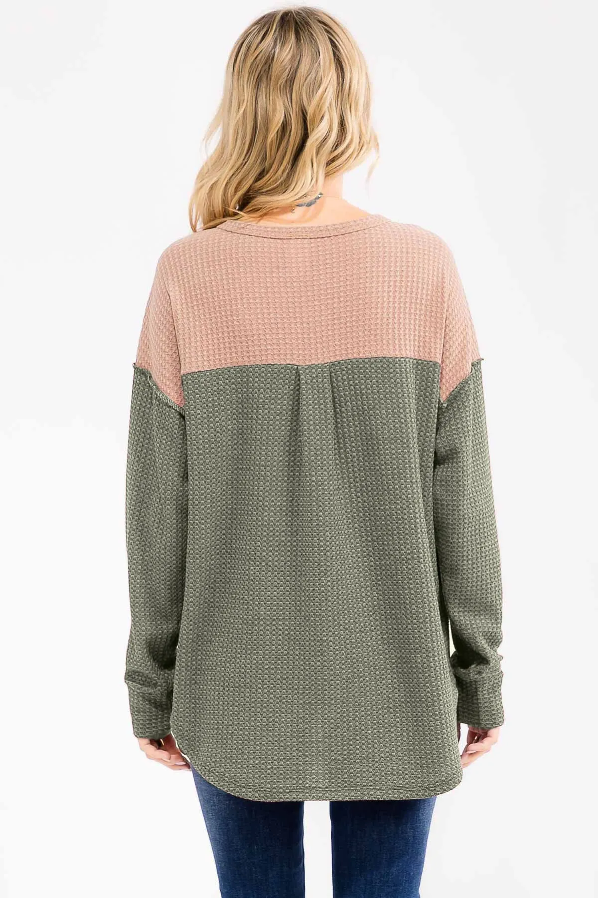 Olive Waffle Knit Colorblock Top sold by Pinkblush product image thumbnail 3
