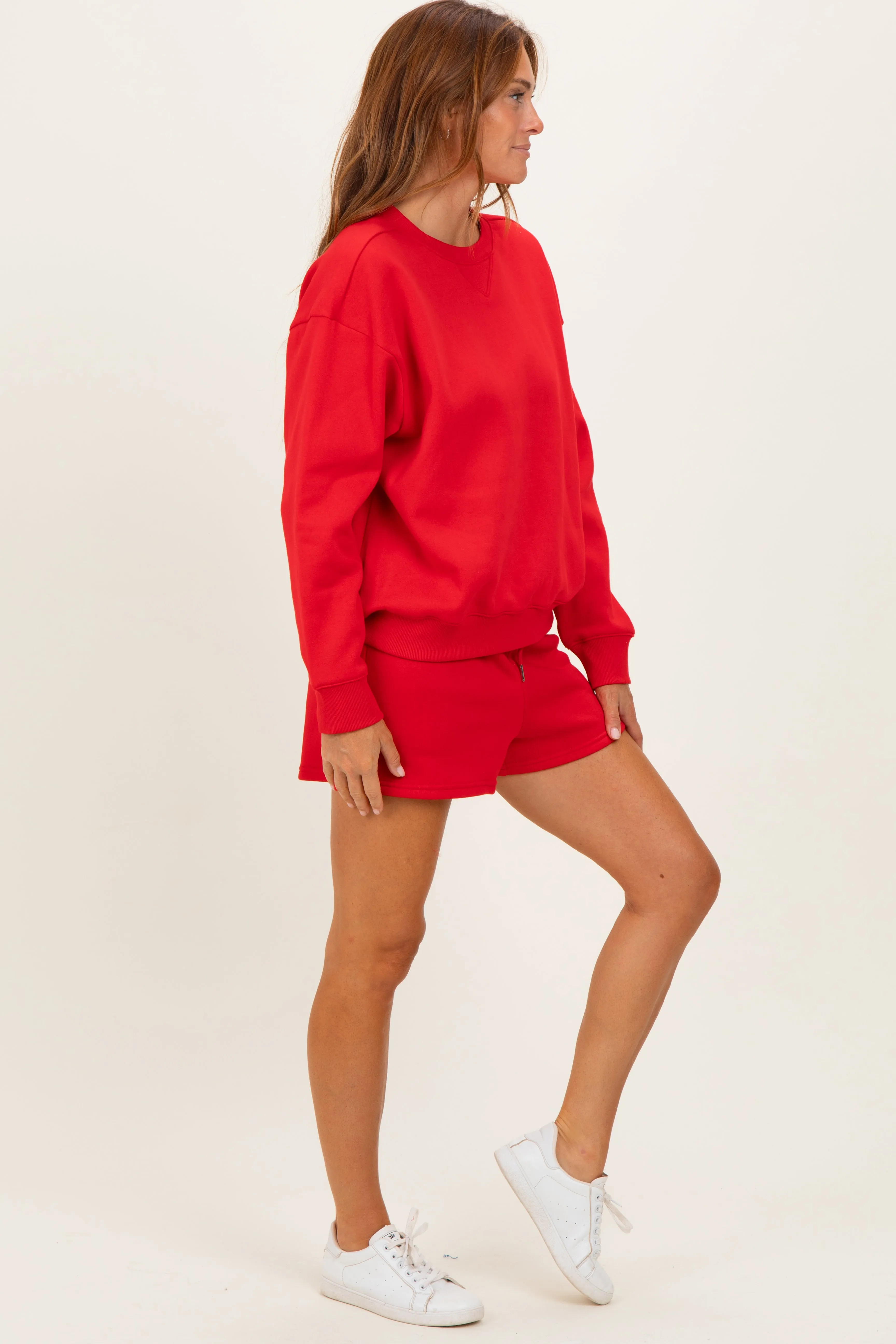 Red Fleece Sweatshirt Shorts Set sold by Pinkblush product image thumbnail 3