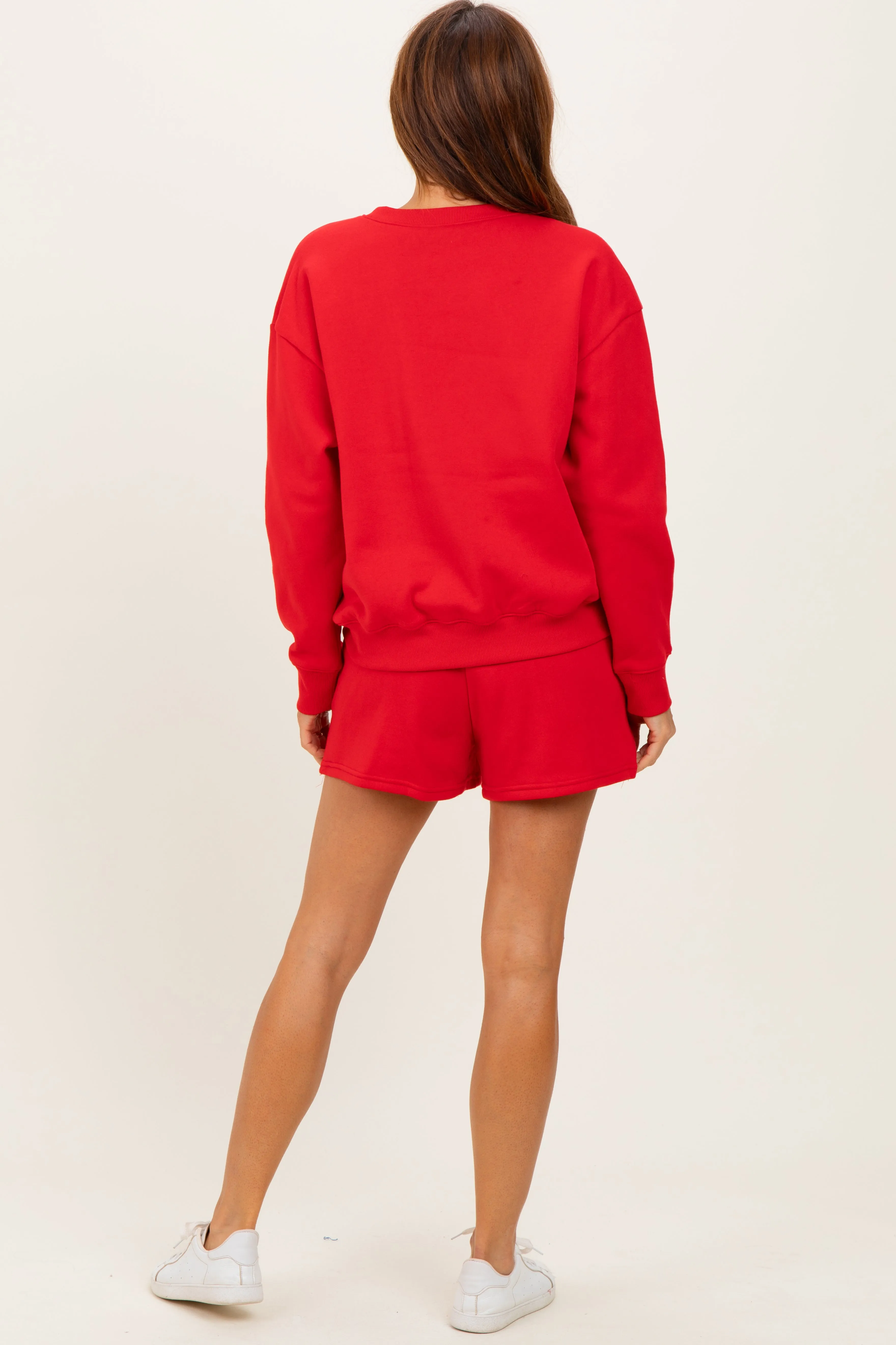 Red Fleece Sweatshirt Shorts Set sold by Pinkblush product image thumbnail 4