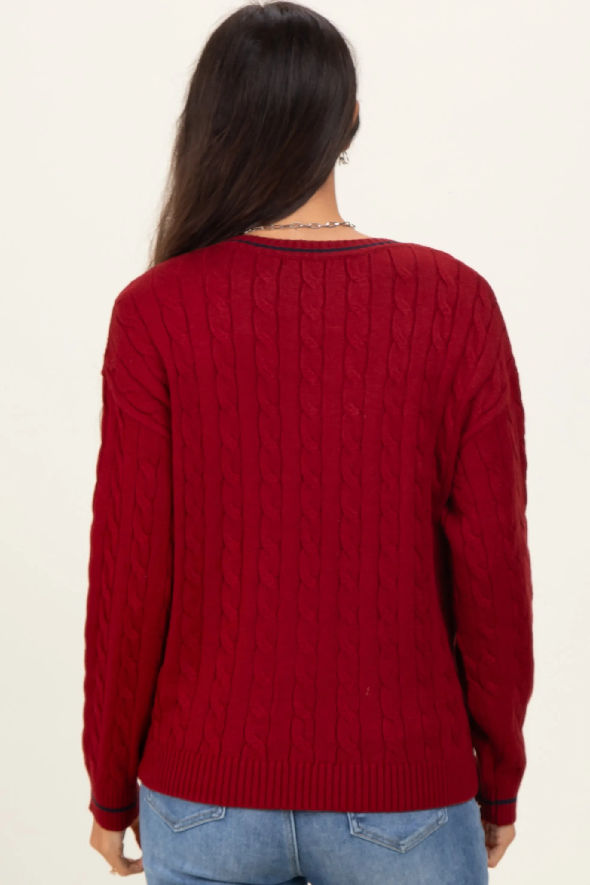 Red Chunky Cable Knit Sweater sold by Pinkblush product image thumbnail 4