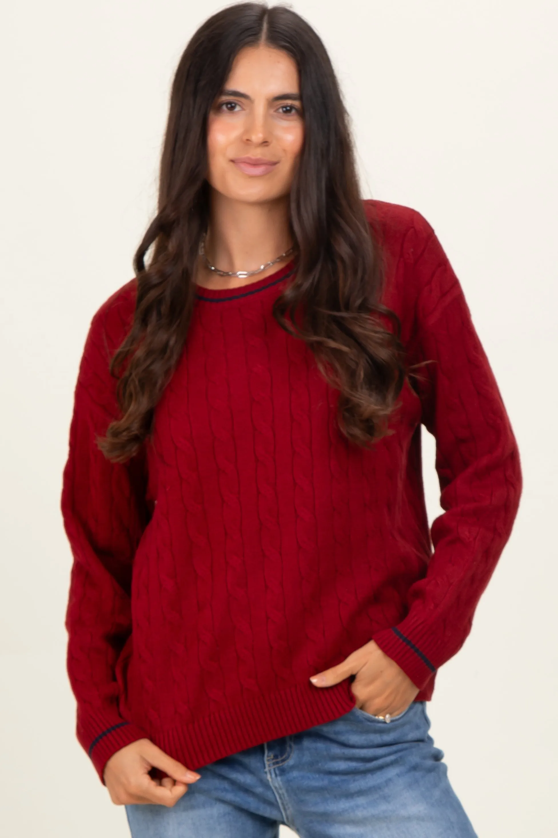 Red Chunky Cable Knit Sweater sold by Pinkblush product image thumbnail 2