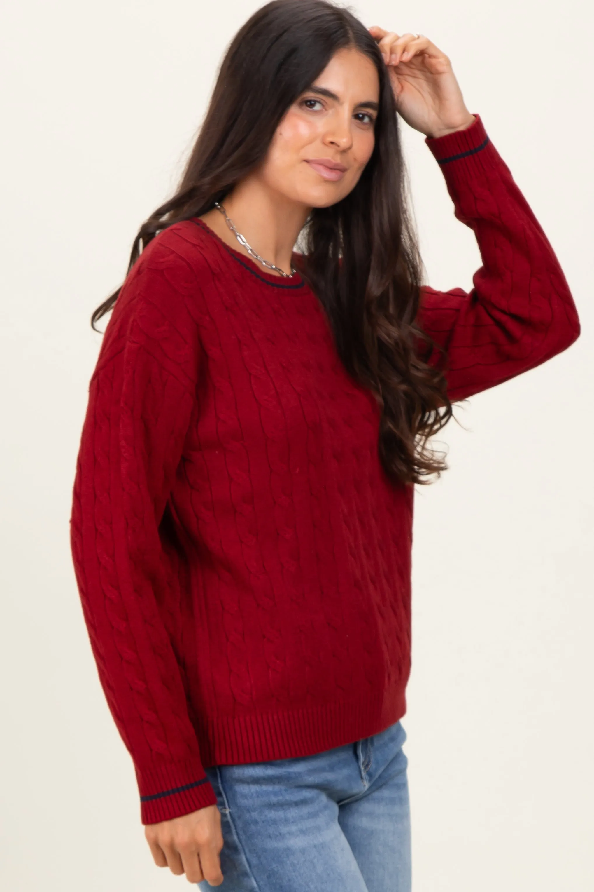 Red Chunky Cable Knit Sweater sold by Pinkblush product image thumbnail 3
