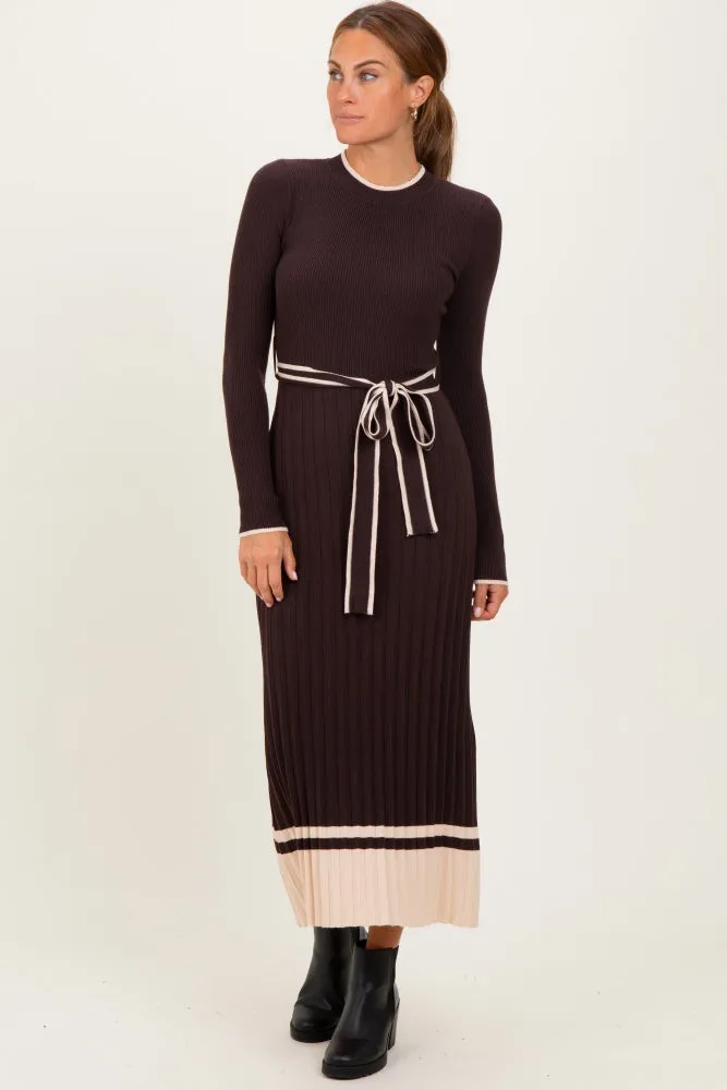 Brown Ribbed Midi Sweater Dress With Belt sold by Pinkblush product image thumbnail 2