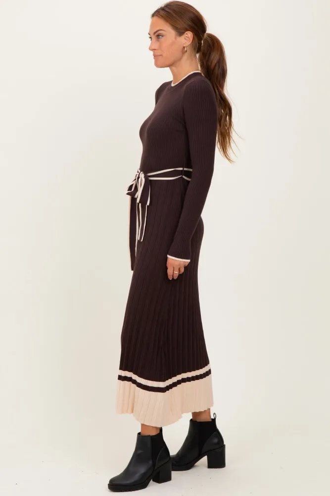 Brown Ribbed Midi Sweater Dress With Belt sold by Pinkblush product image thumbnail 3