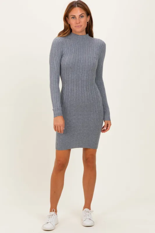 Heather Grey Cable Knit Mock Neck Mini Dress sold by Pinkblush