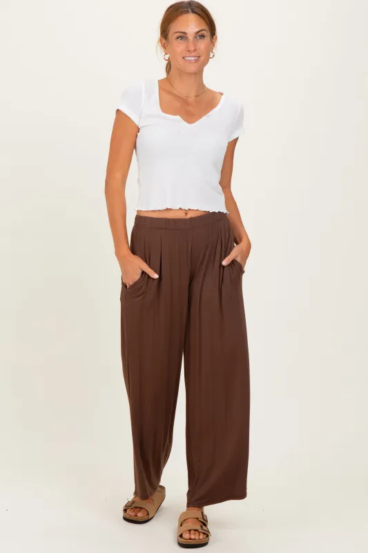 Brown Wide Leg Ankle Lounge Pants sold by Pinkblush