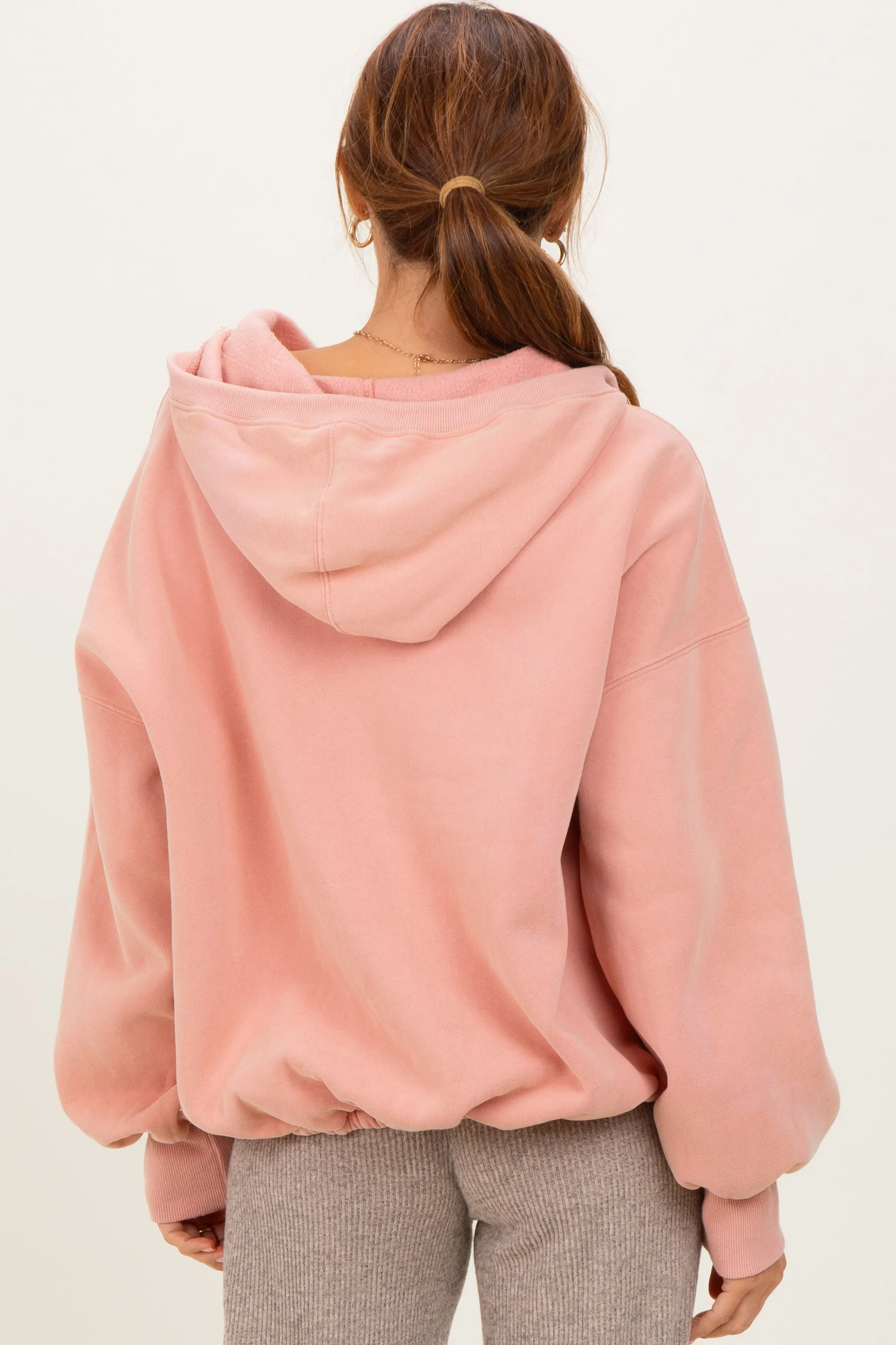 Peach Fleece Half Zip Drop Shoulder Hoodie sold by Pinkblush product image thumbnail 4