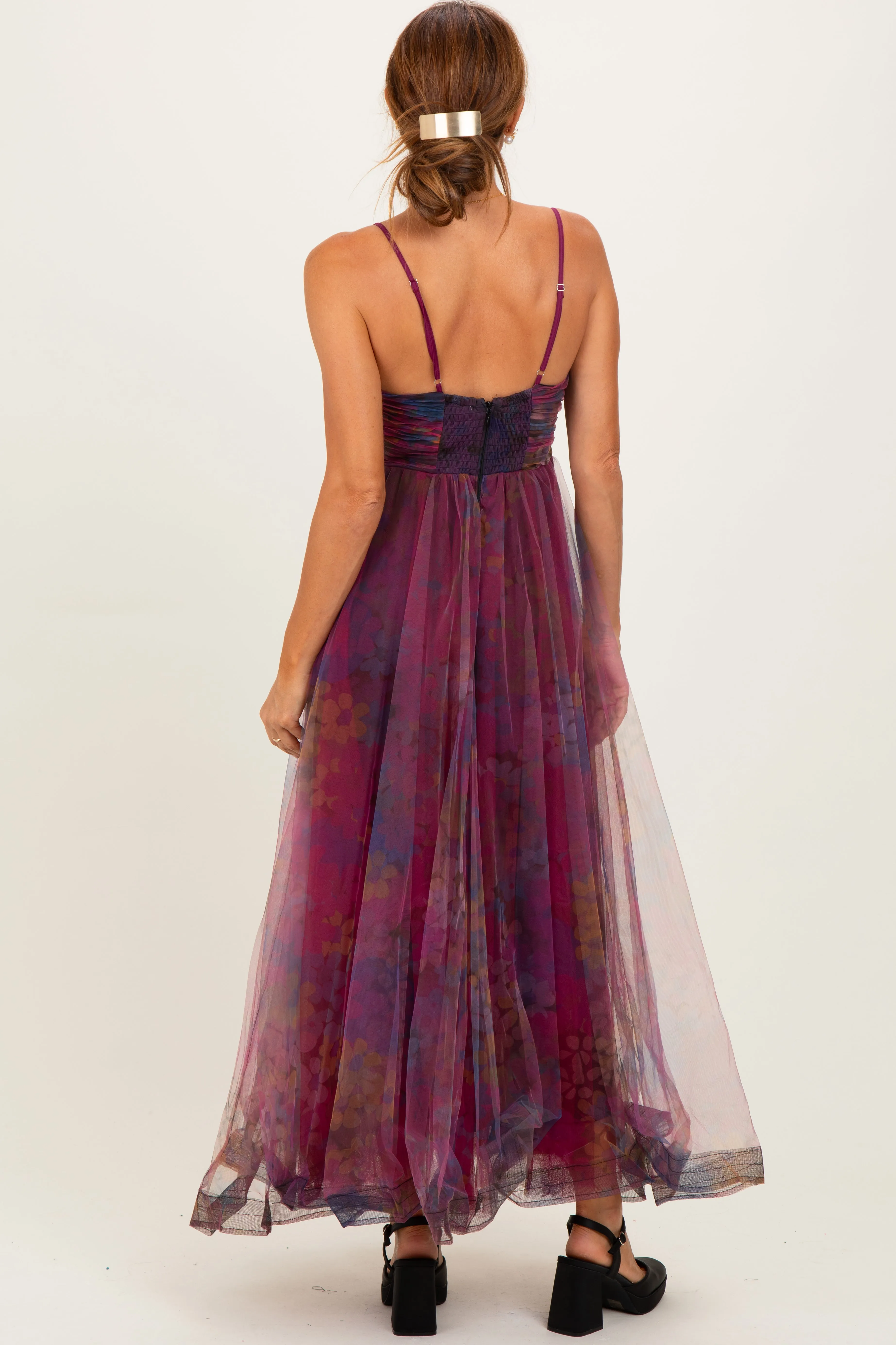 Magenta Floral Mesh Tulle Overlay Maxi Dress sold by Pinkblush product image thumbnail 3