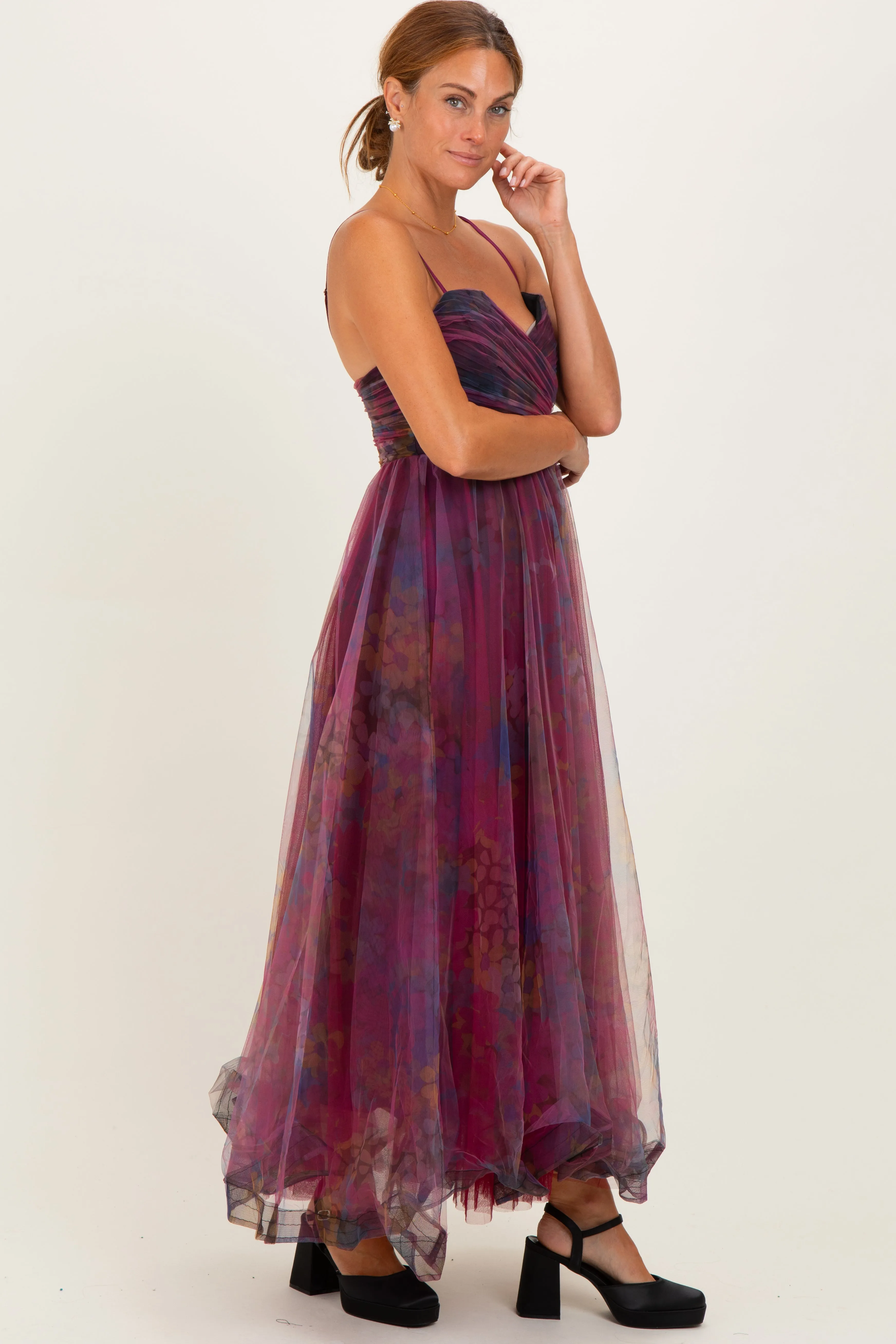 Magenta Floral Mesh Tulle Overlay Maxi Dress sold by Pinkblush product image thumbnail 2