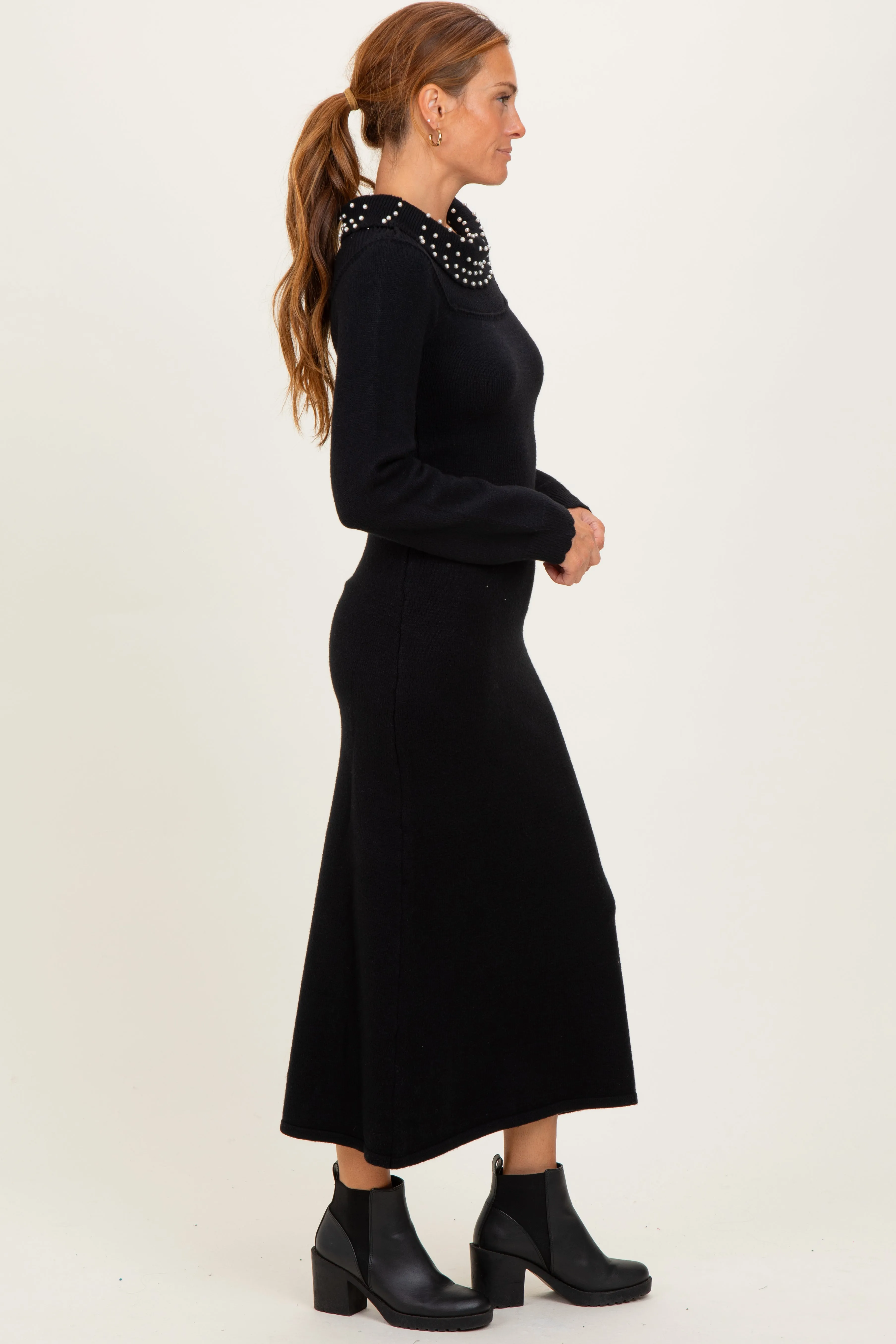 Black Faux Pearl Detail Off Shoulder Sweater Dress sold by Pinkblush product image thumbnail 2