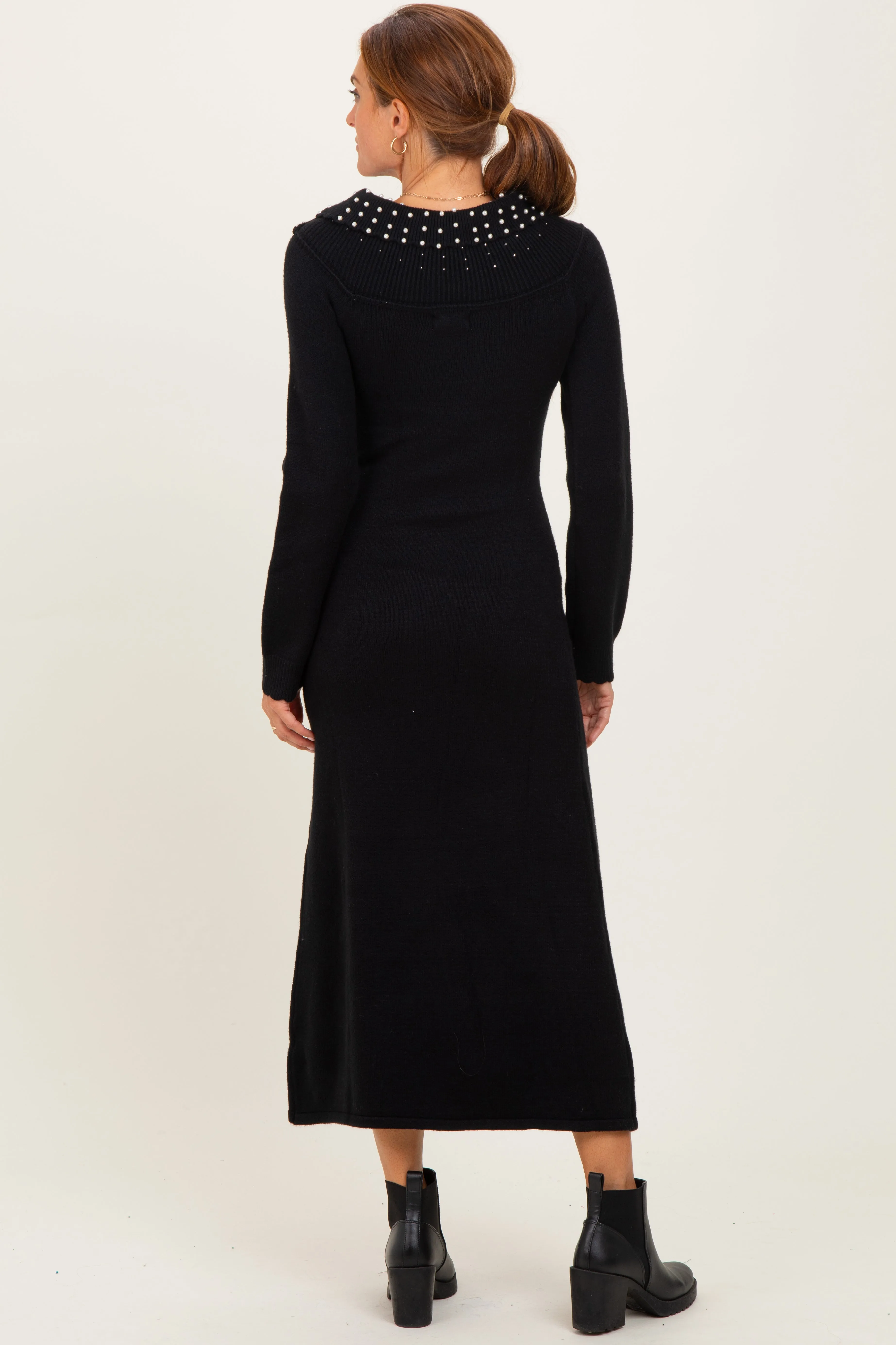 Black Faux Pearl Detail Off Shoulder Sweater Dress sold by Pinkblush product image thumbnail 3