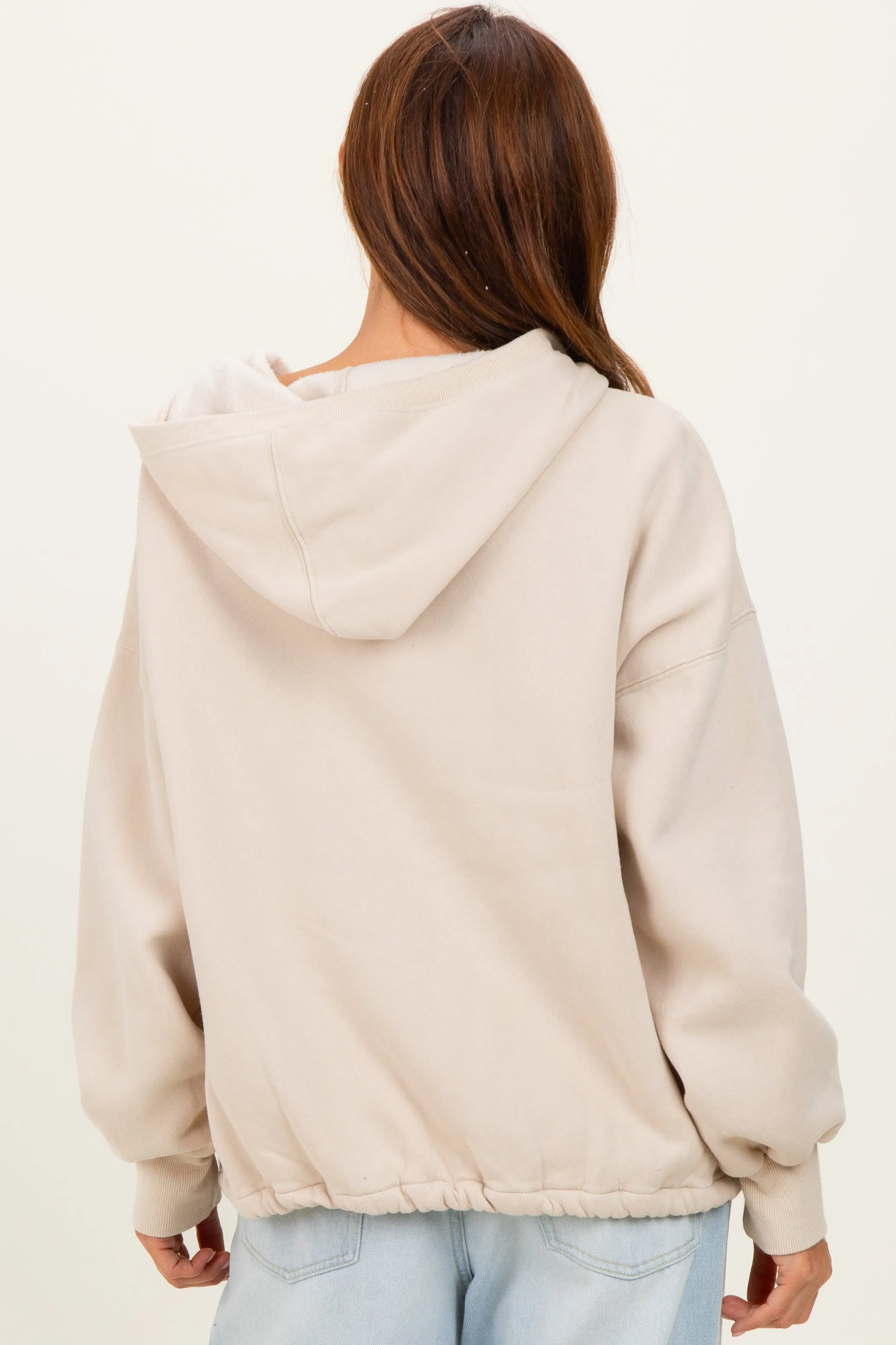 Cream Fleece Half Zip Drop Shoulder Hoodie sold by Pinkblush product image thumbnail 4