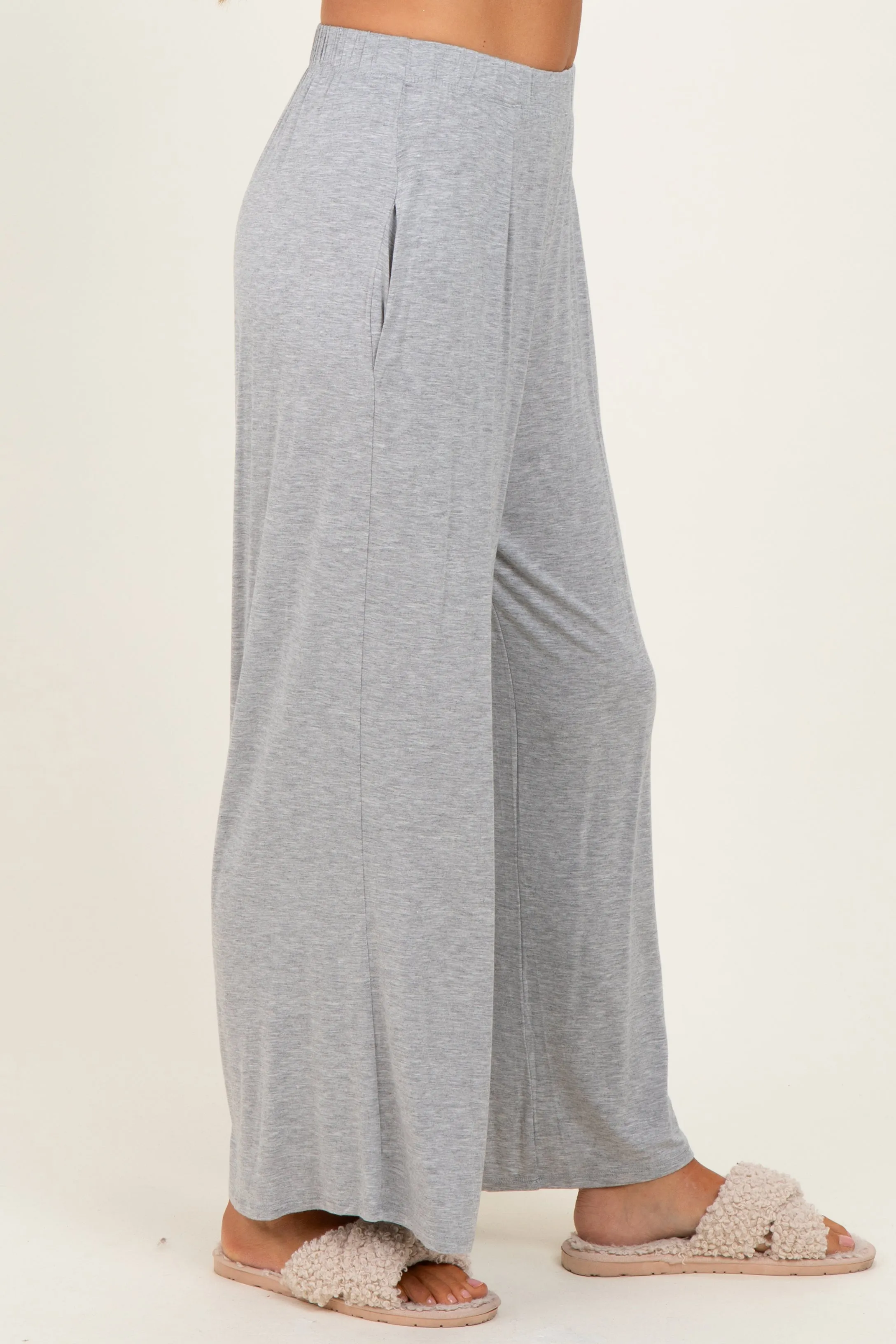 Heather Grey Wide Leg Ankle Lounge Pants sold by Pinkblush product image thumbnail 3