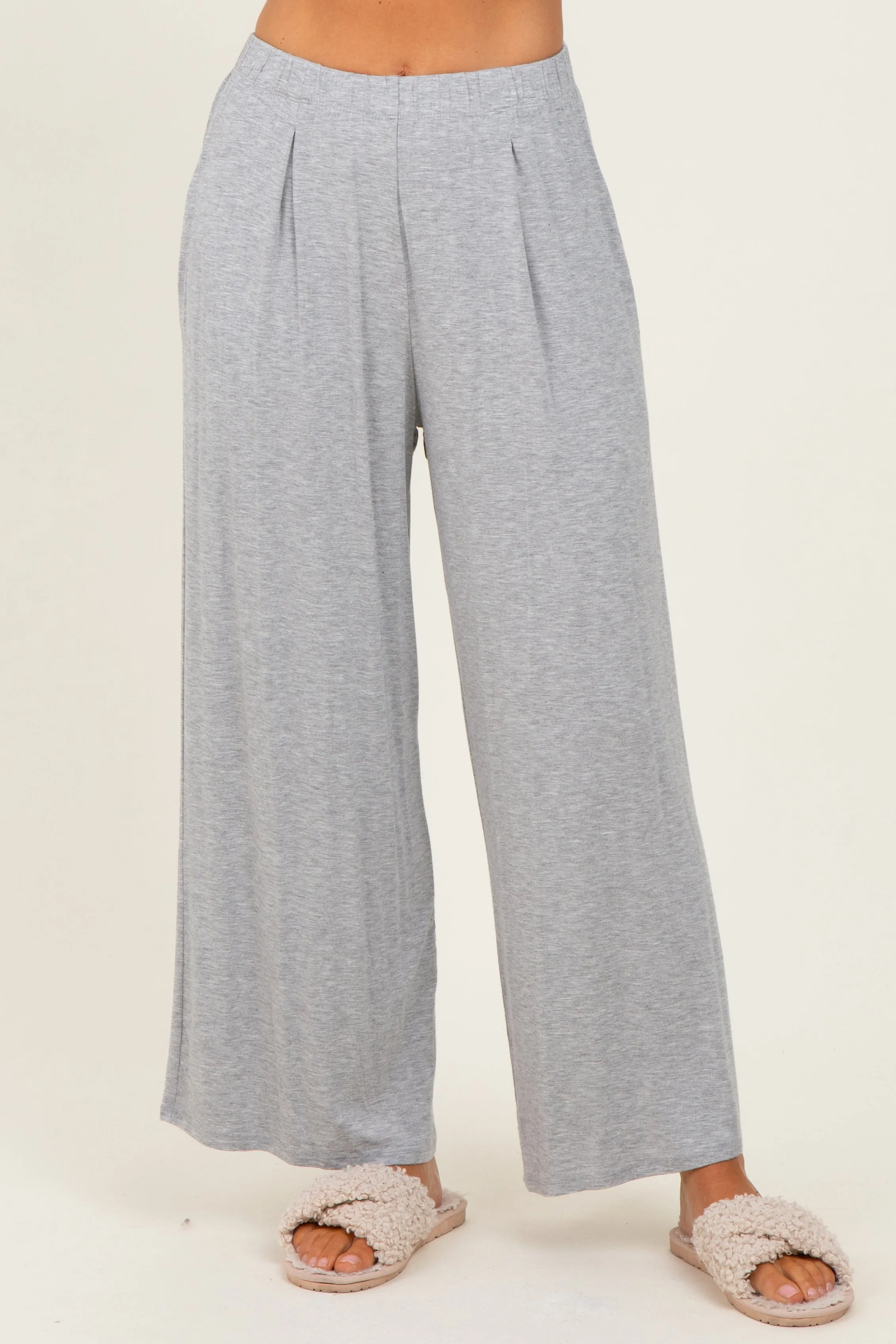 Heather Grey Wide Leg Ankle Lounge Pants sold by Pinkblush product image thumbnail 2