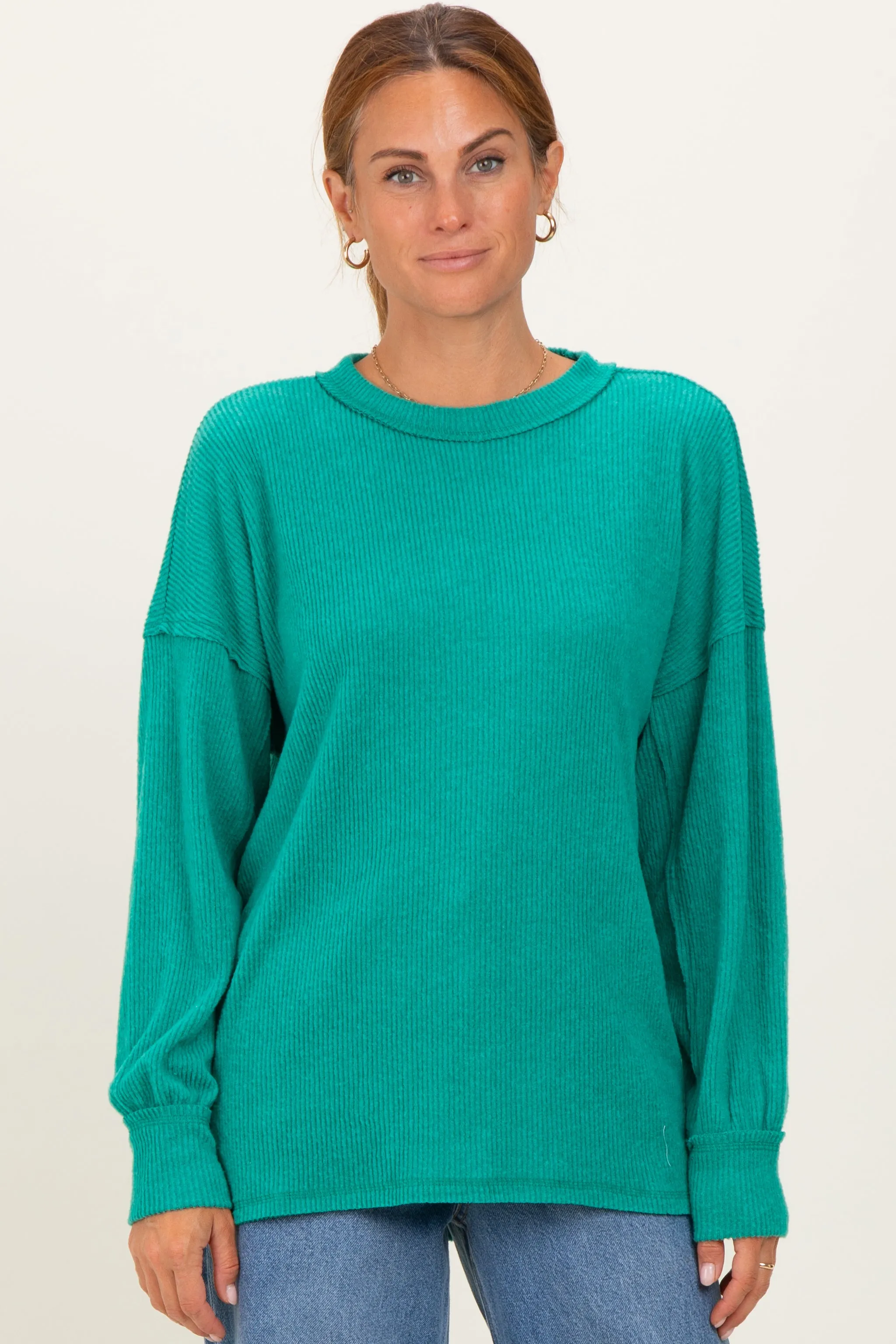 Green Brushed Ribbed Knit Pullover sold by Pinkblush