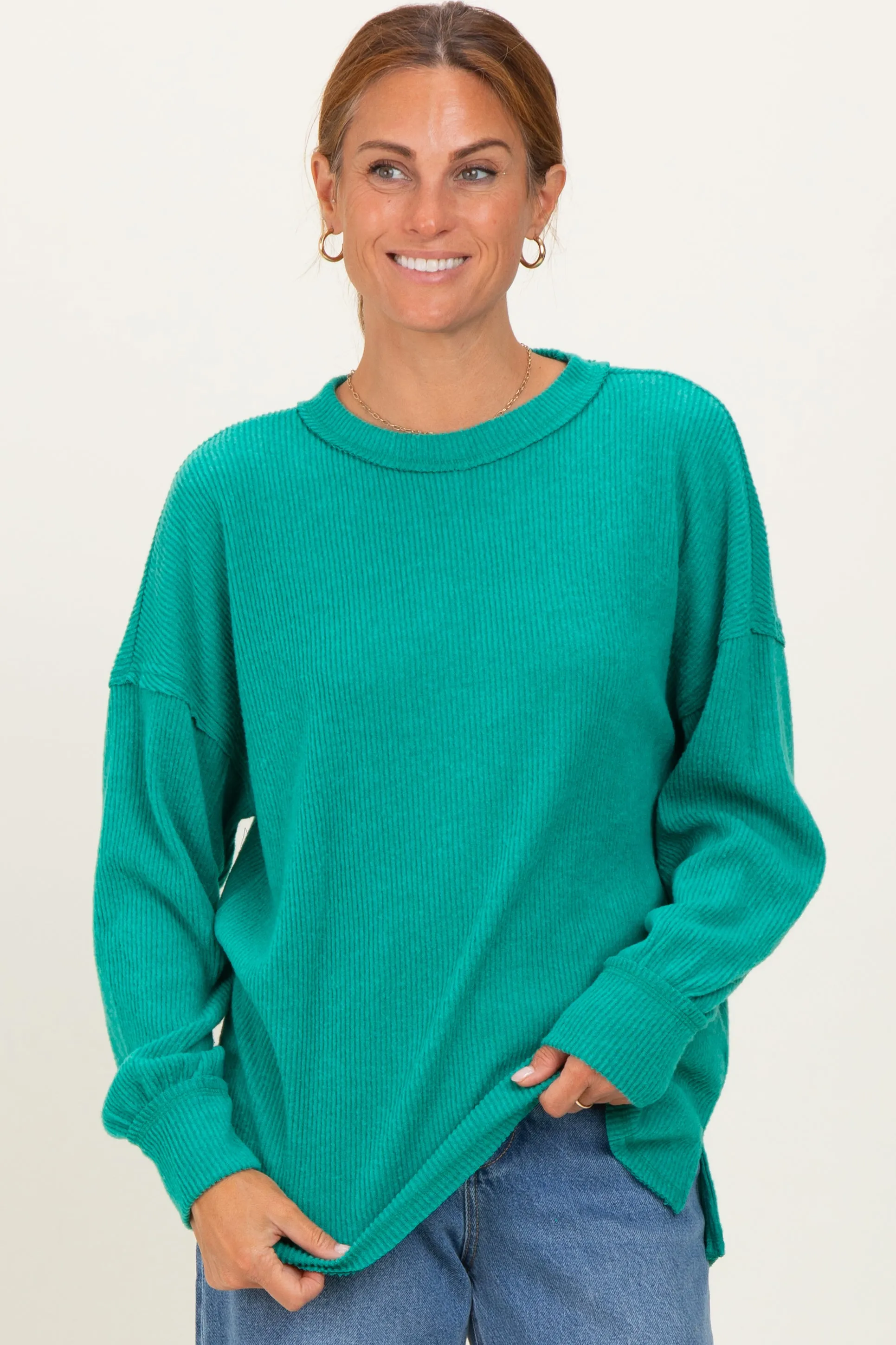 Green Brushed Ribbed Knit Pullover sold by Pinkblush product image thumbnail 2