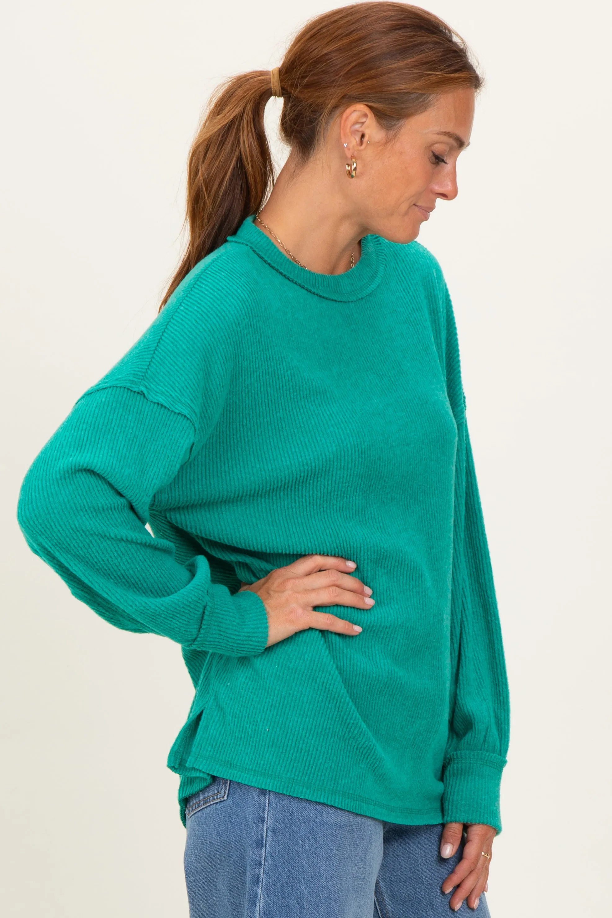 Green Brushed Ribbed Knit Pullover sold by Pinkblush product image thumbnail 3