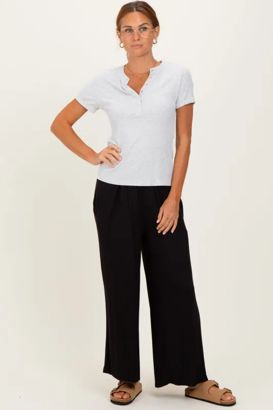 Black Wide Leg Ankle Lounge Pants sold by Pinkblush