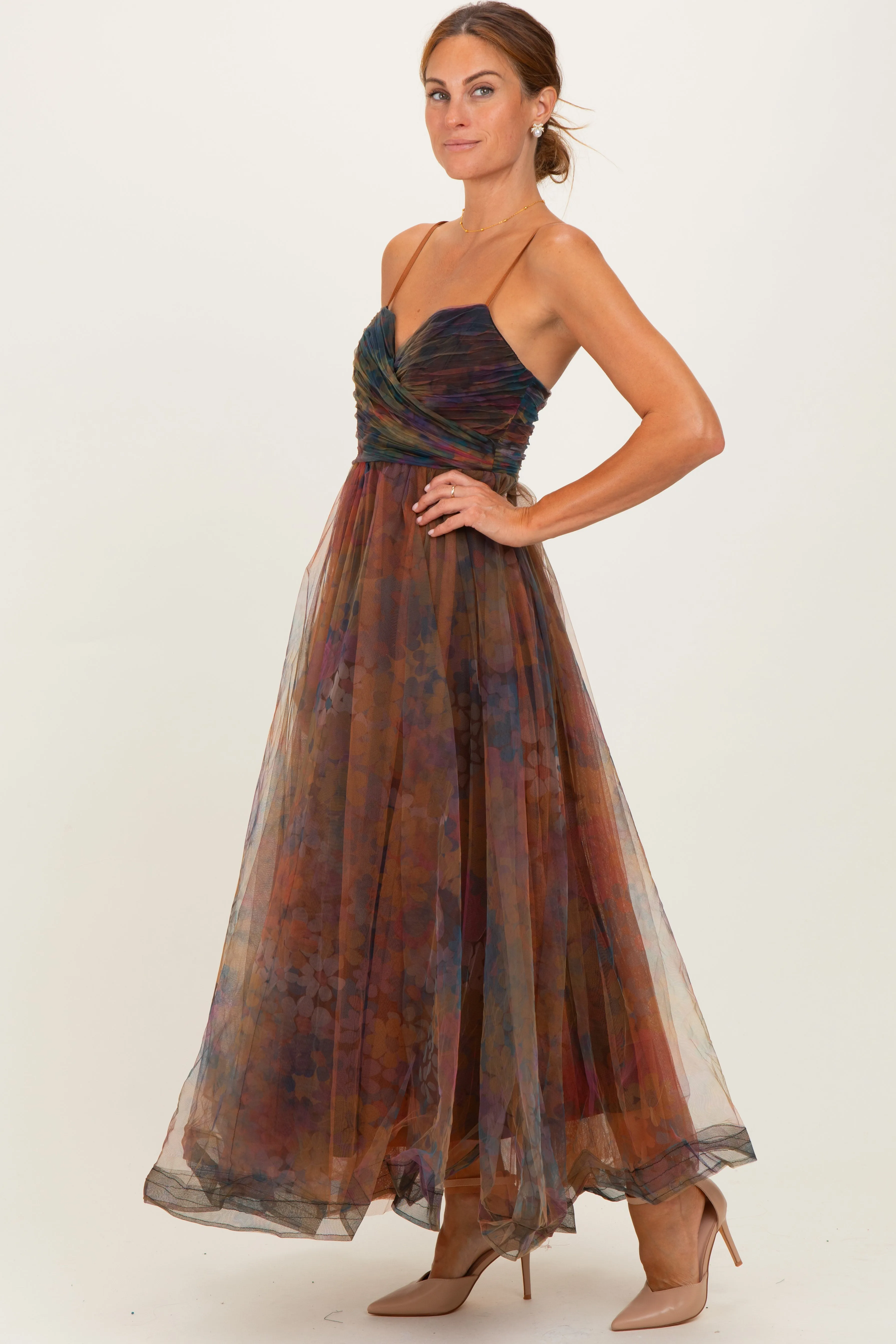 Multi Color Floral Mesh Tulle Overlay Maxi Dress sold by Pinkblush product image thumbnail 3