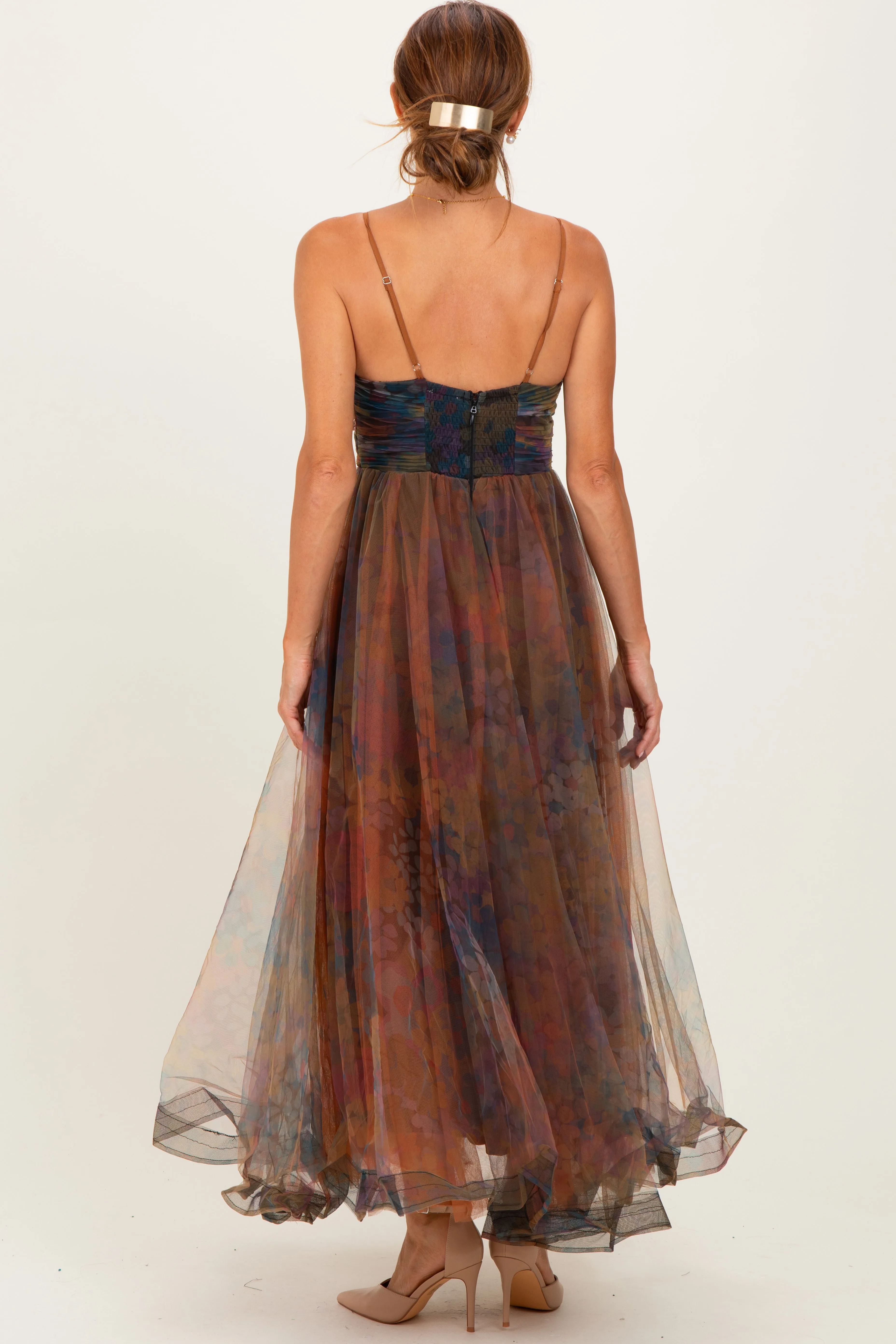 Multi Color Floral Mesh Tulle Overlay Maxi Dress sold by Pinkblush product image thumbnail 4