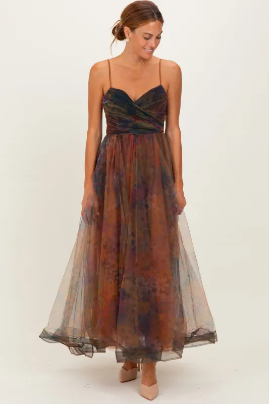 Multi Color Floral Mesh Tulle Overlay Maxi Dress sold by Pinkblush
