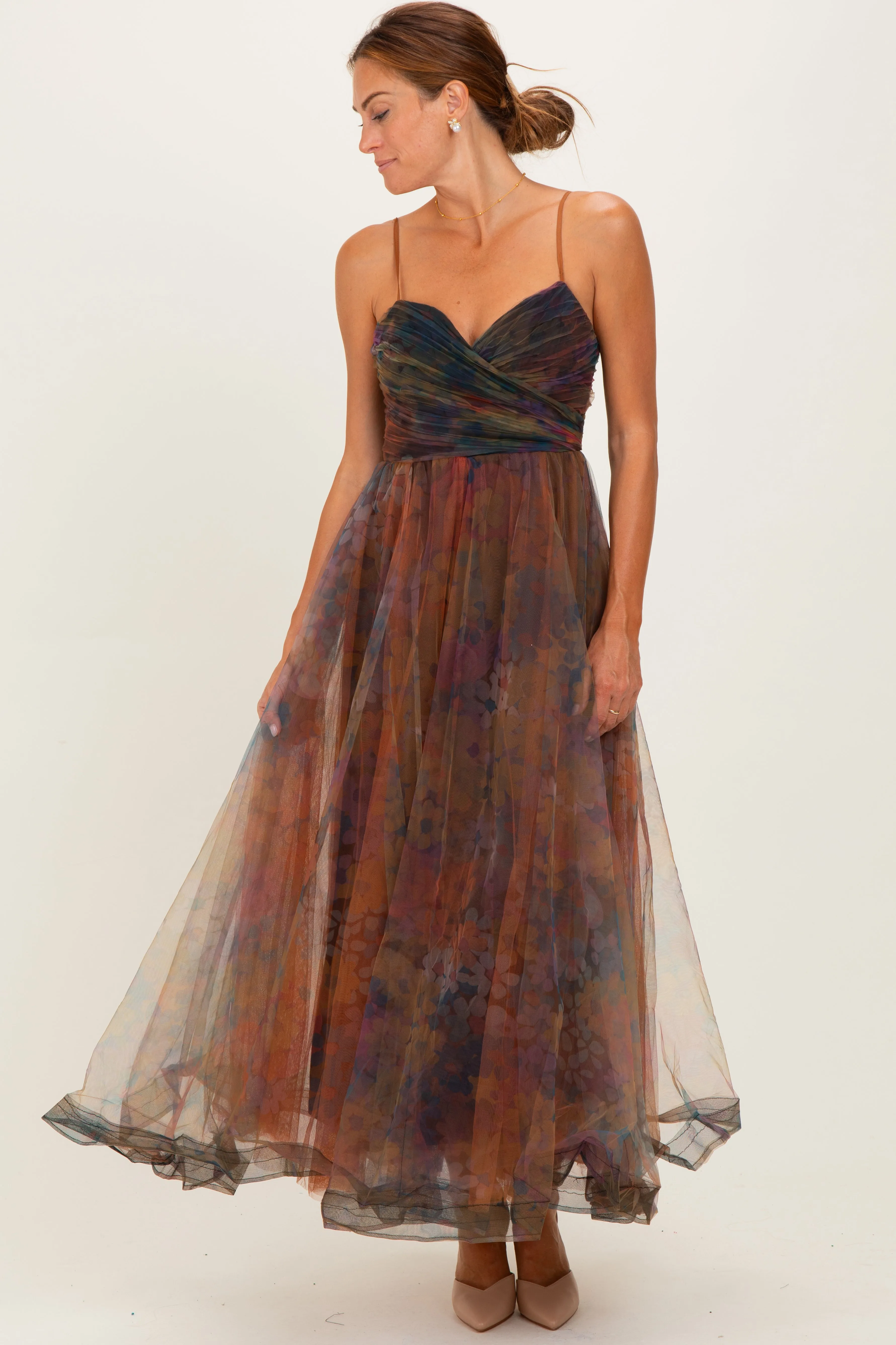 Multi Color Floral Mesh Tulle Overlay Maxi Dress sold by Pinkblush product image thumbnail 2