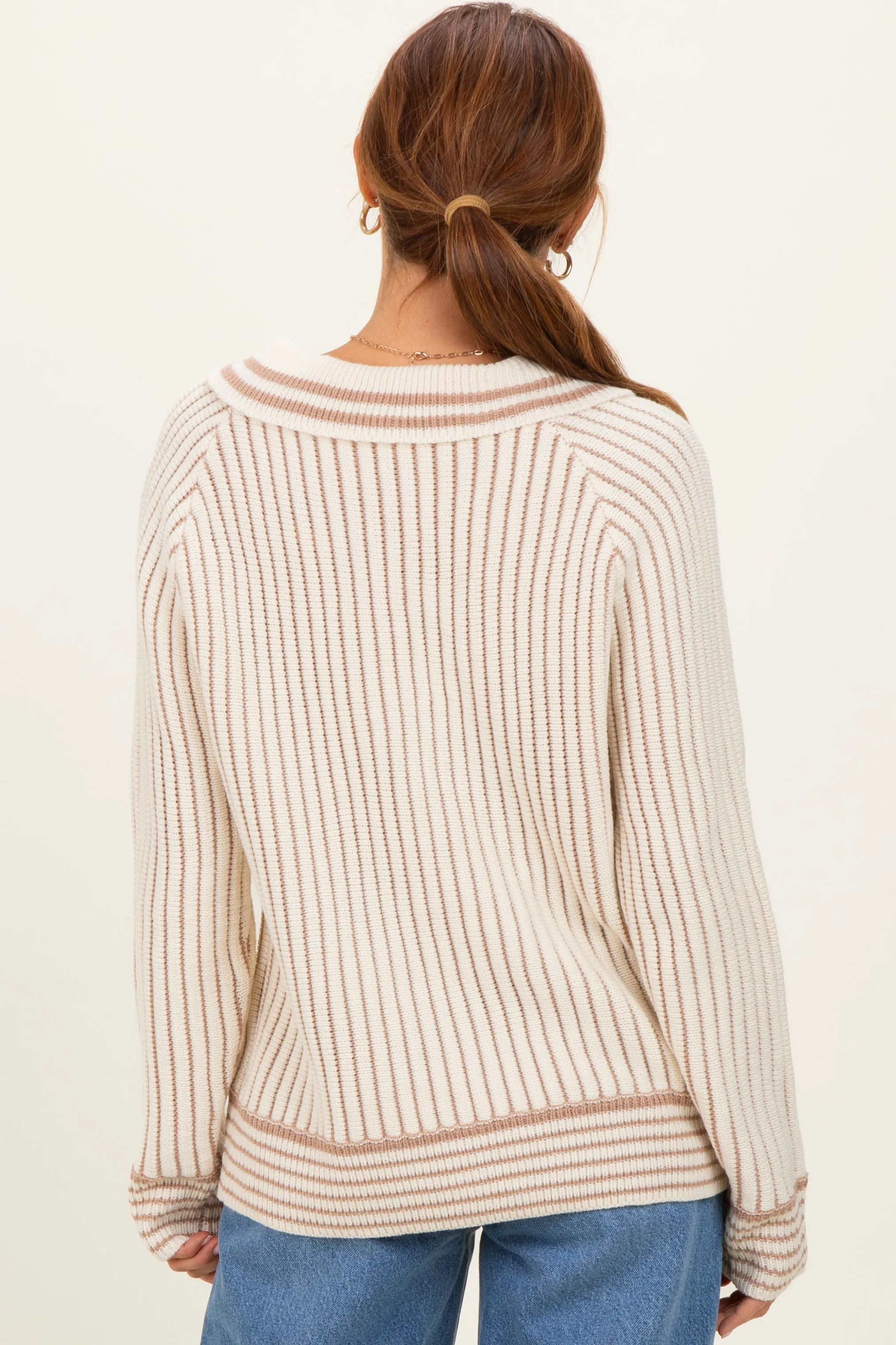 Cream Chunky Rib Striped Detail Polo Sweater sold by Pinkblush product image thumbnail 3
