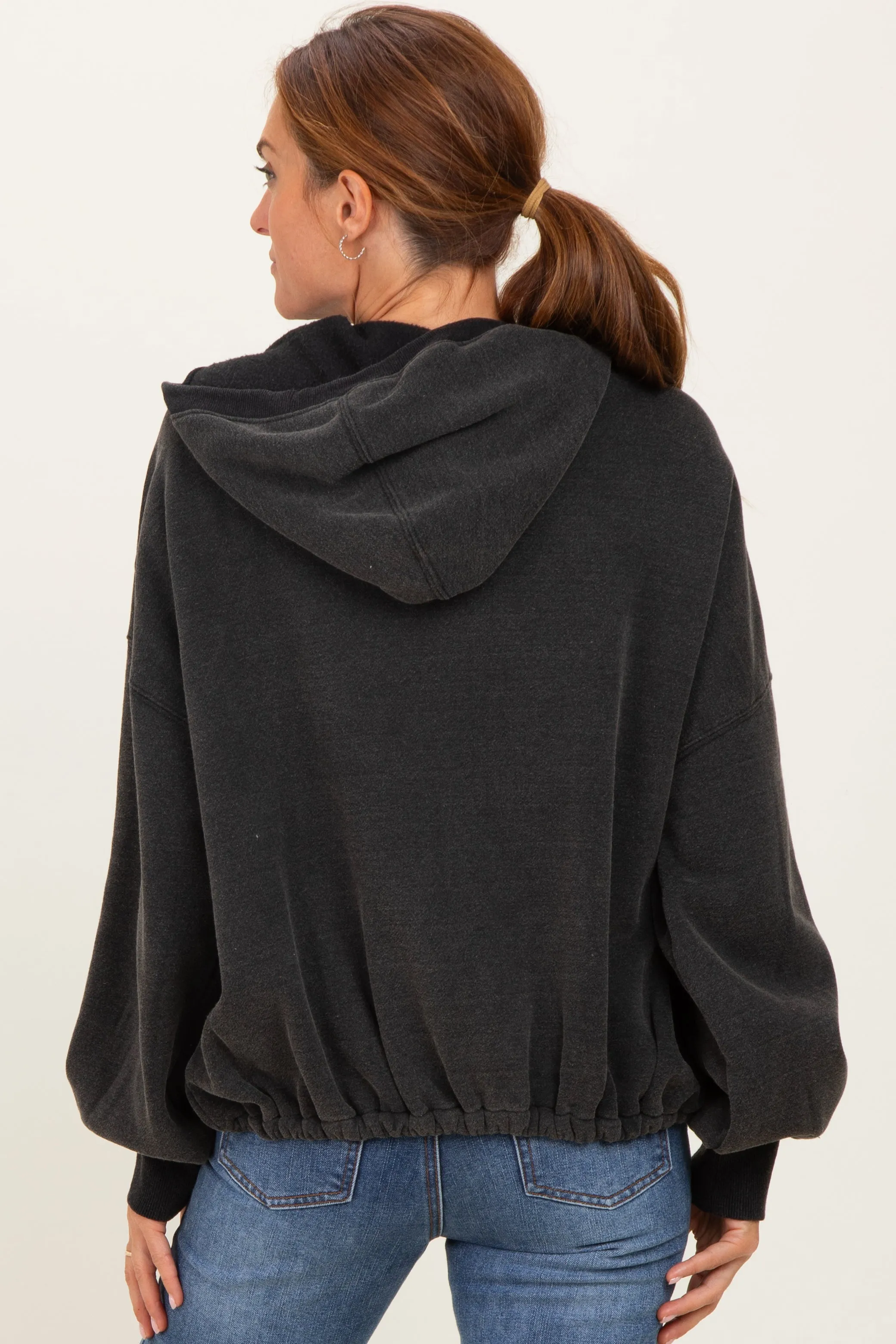 Black Fleece Half Zip Drop Shoulder Hoodie sold by Pinkblush product image thumbnail 4