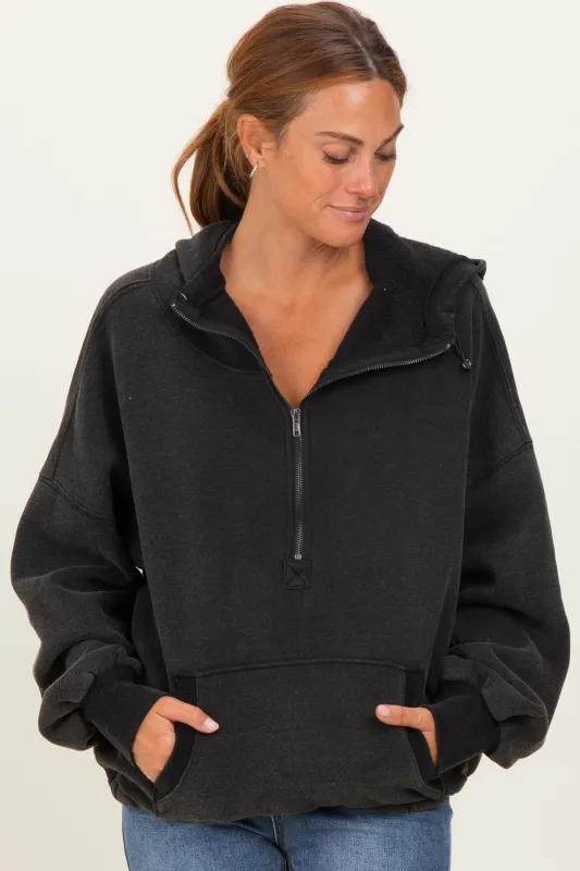 Black Fleece Half Zip Drop Shoulder Hoodie sold by Pinkblush