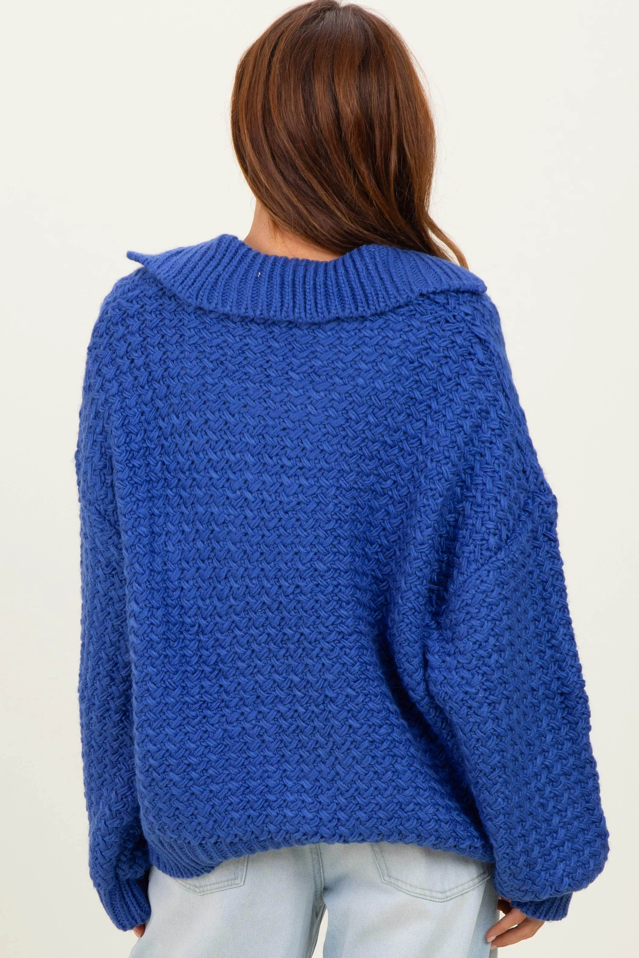 Royal Blue Collared Cable Knit Sweater sold by Pinkblush product image thumbnail 3