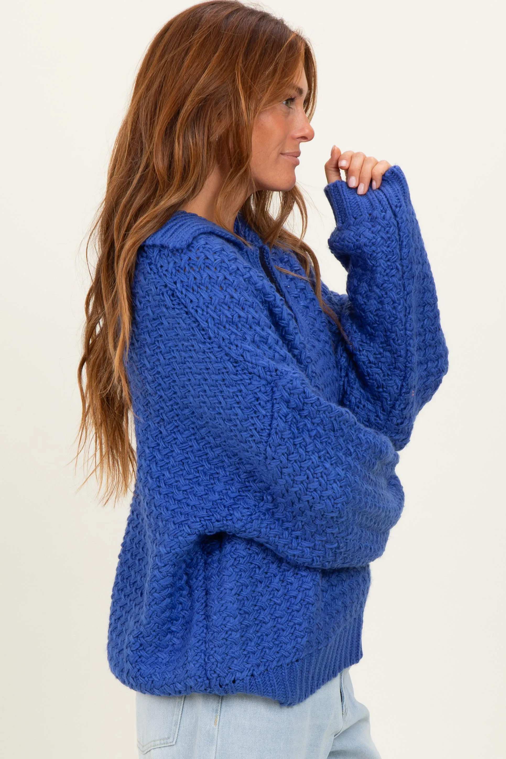 Royal Blue Collared Cable Knit Sweater sold by Pinkblush product image thumbnail 2