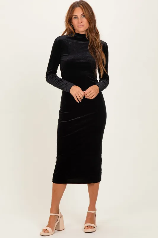 Black Glitter Velvet Ruched Midi Dress sold by Pinkblush