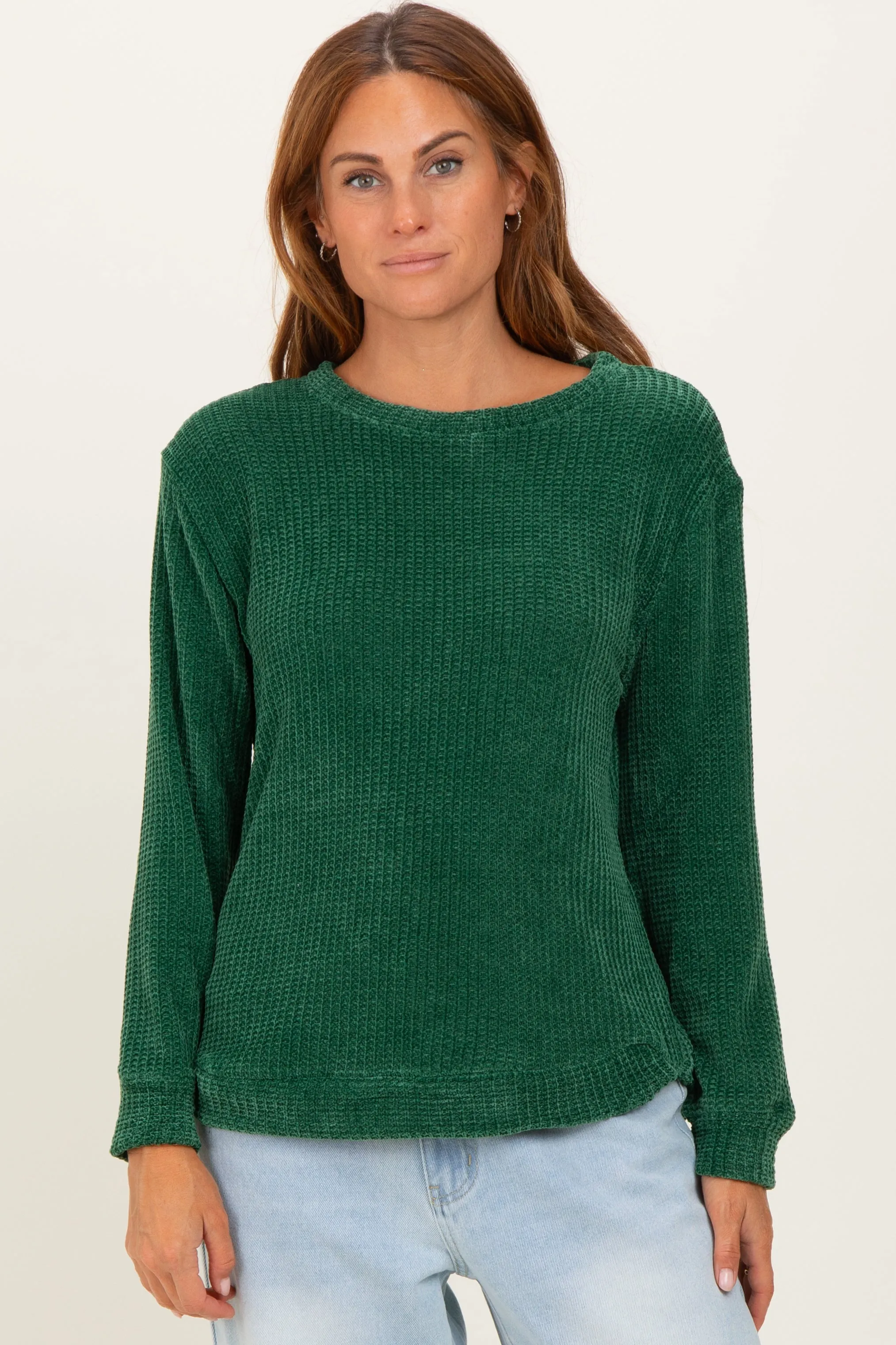 Emerald Green Chenille Knit Sweater sold by Pinkblush