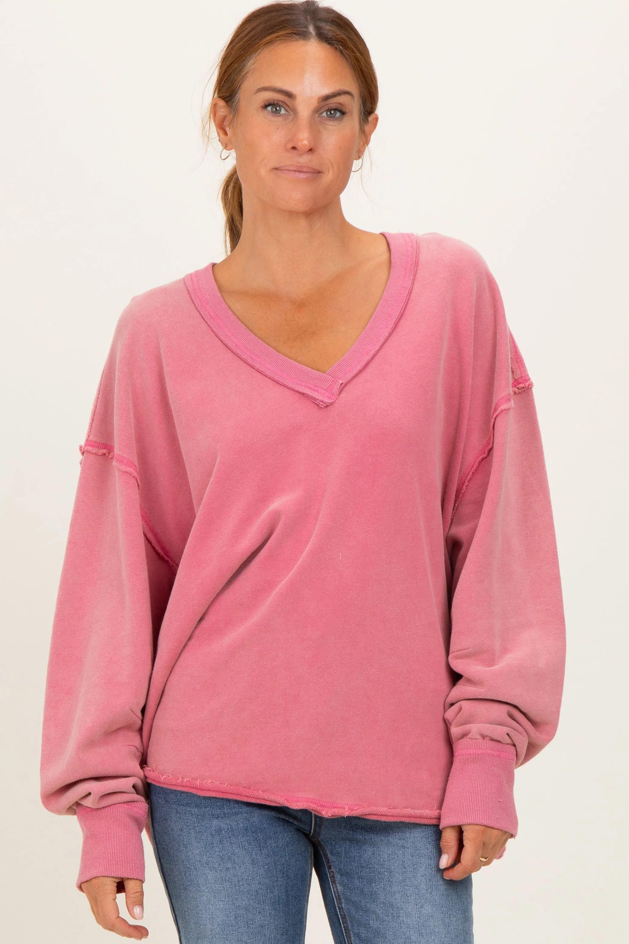 Rose Mineral Washed French Terry Oversized Sweatshirt sold by Pinkblush