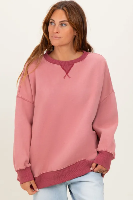 Mauve Fleece Oversized Contrast Trim Sweatshirt sold by Pinkblush