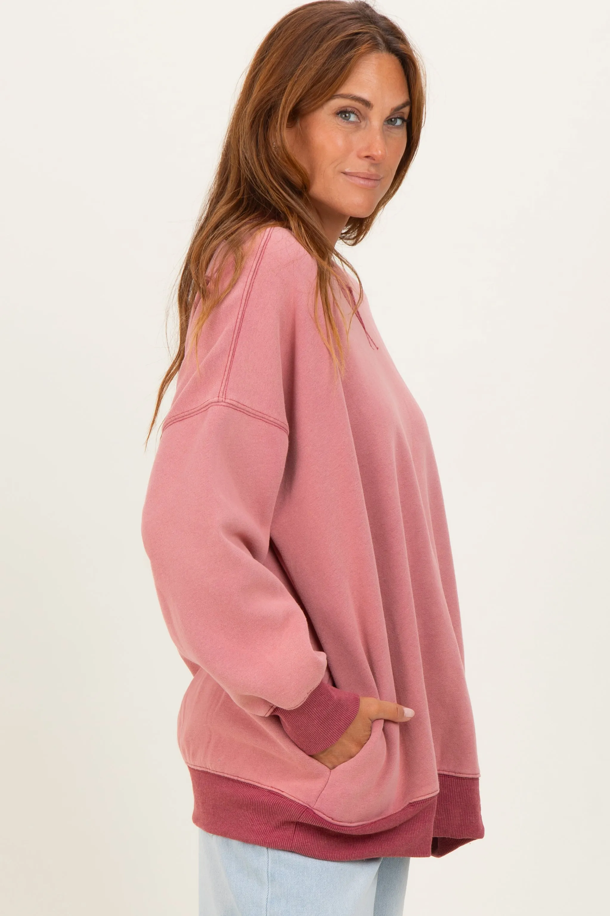 Mauve Fleece Oversized Contrast Trim Sweatshirt sold by Pinkblush product image thumbnail 2