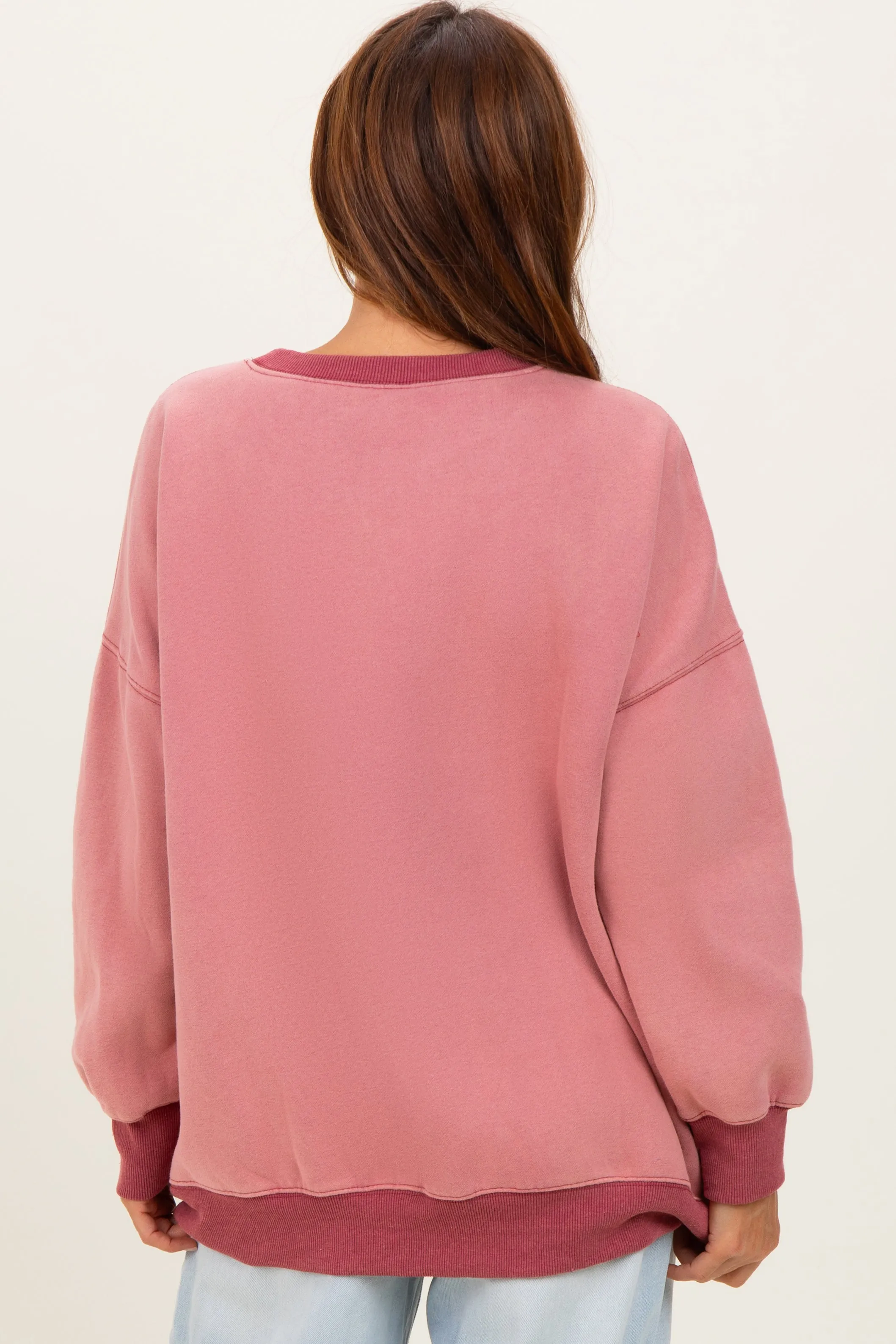 Mauve Fleece Oversized Contrast Trim Sweatshirt sold by Pinkblush product image thumbnail 3