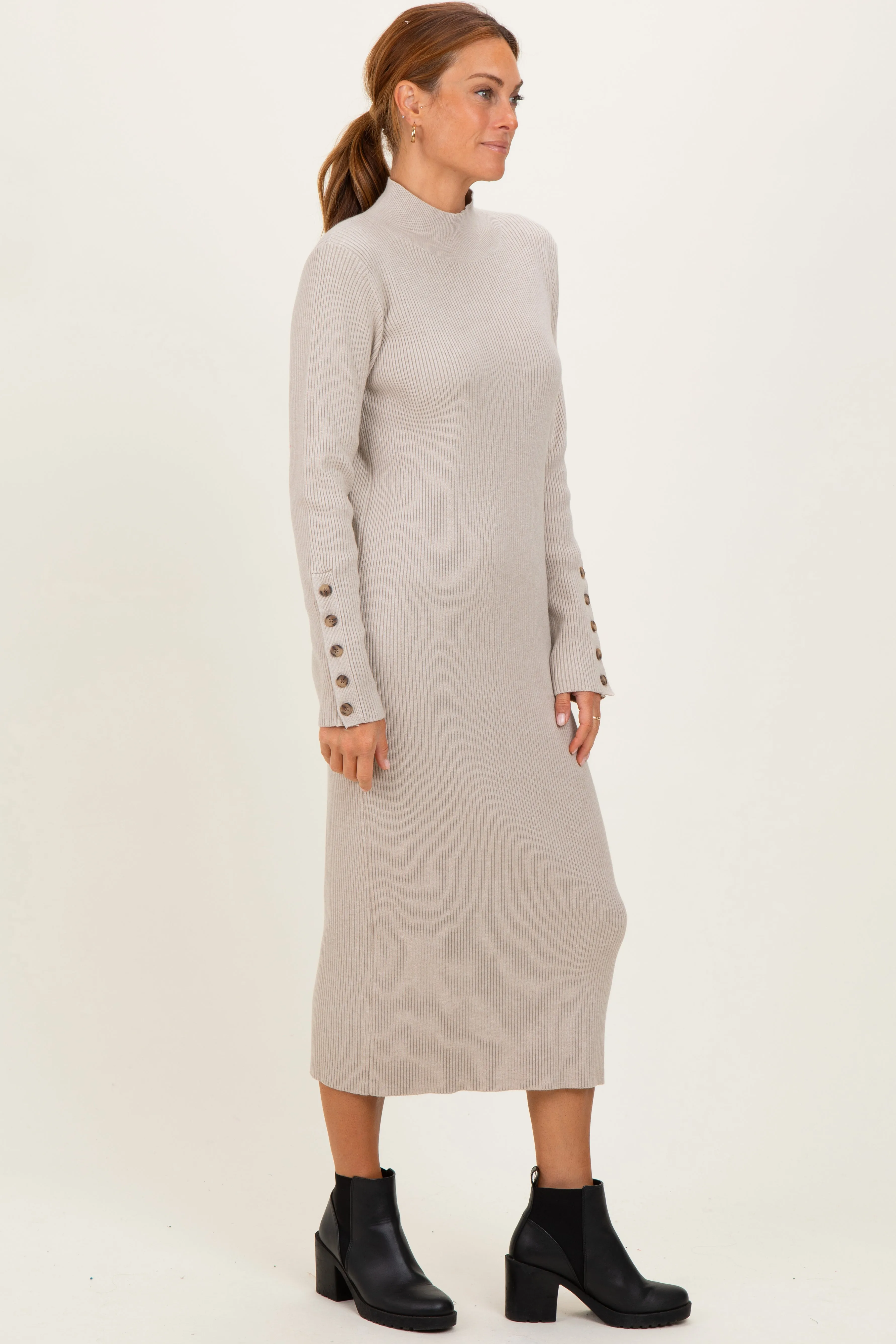 Heather Grey Button Sleeve Sweater Midi Dress sold by Pinkblush product image thumbnail 3
