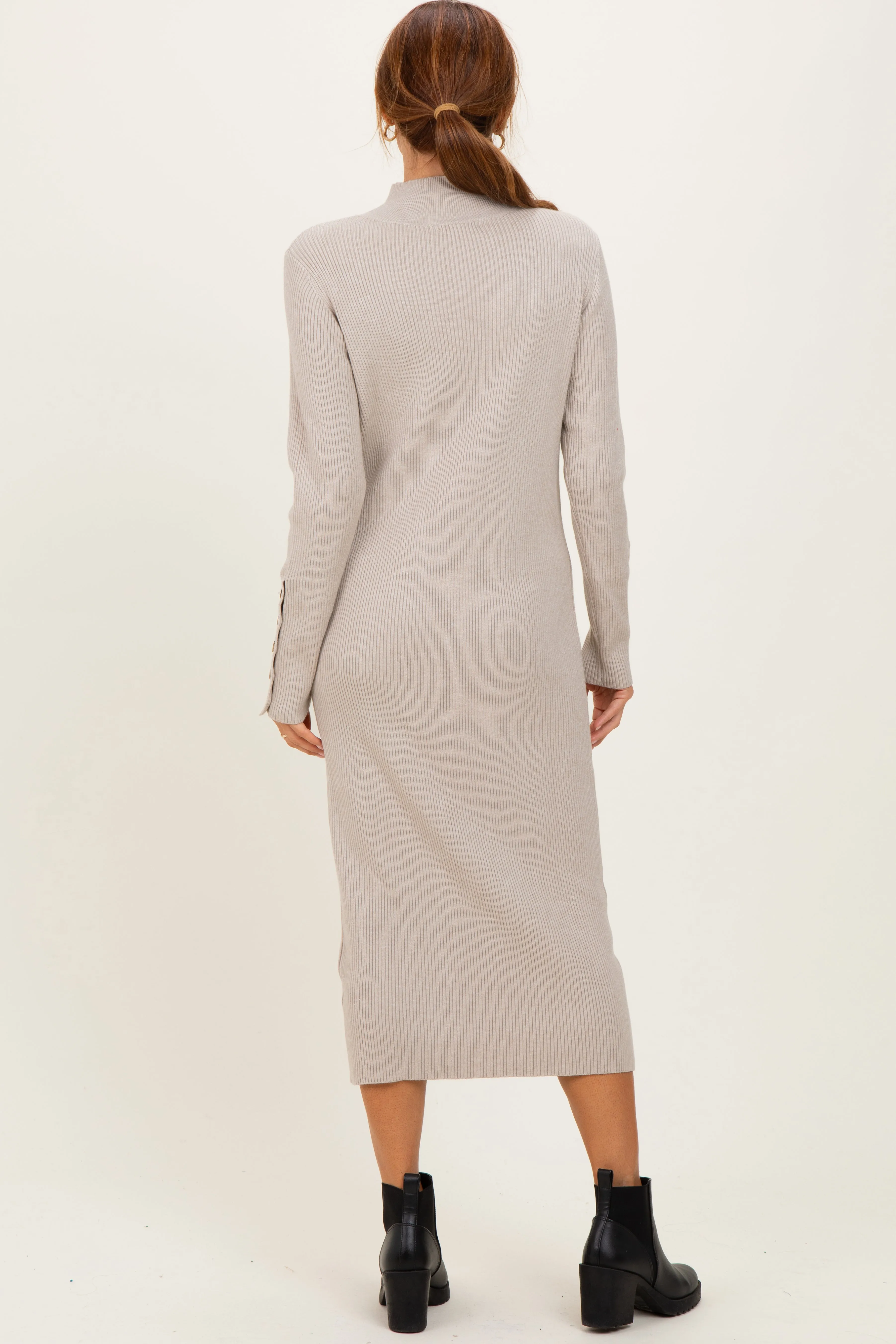 Heather Grey Button Sleeve Sweater Midi Dress sold by Pinkblush product image thumbnail 4