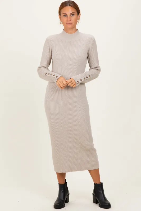 Heather Grey Button Sleeve Sweater Midi Dress sold by Pinkblush