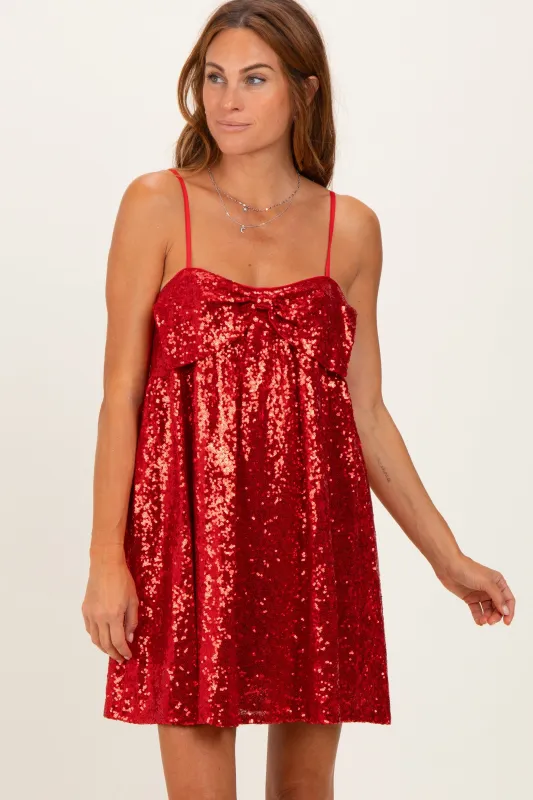 Red Bow Front Sleeveless Sequin Mini Dress sold by Pinkblush