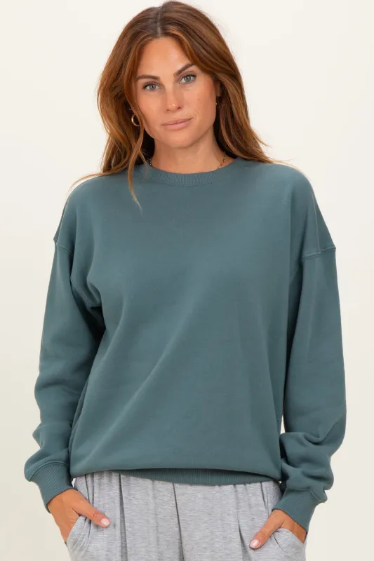 Dusty Jade Fleece Crew Neck Relaxed Fit Sweatshirt sold by Pinkblush