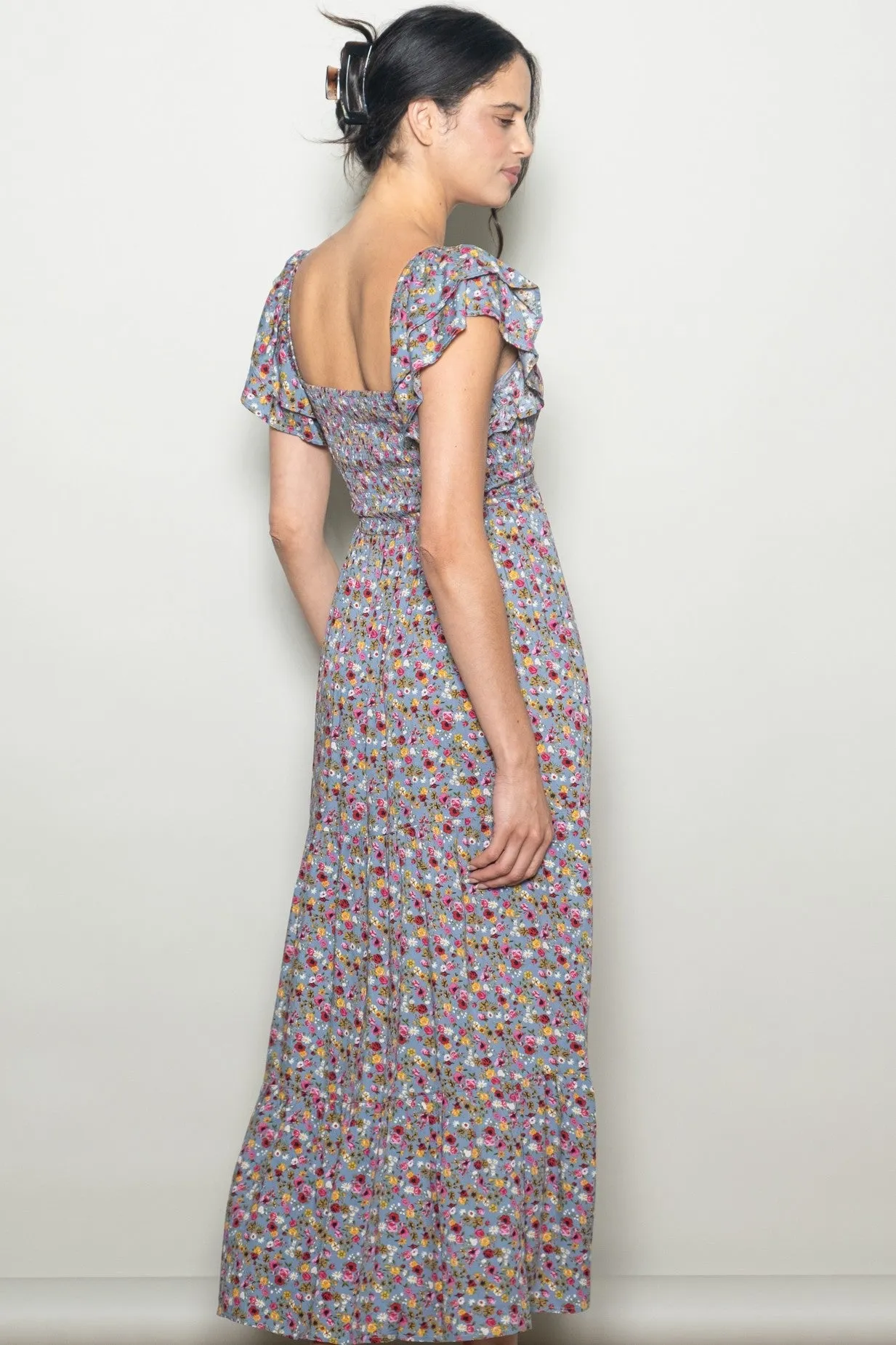 Blue Floral Off Shoulder Smocked Maxi Dress sold by Pinkblush product image thumbnail 3