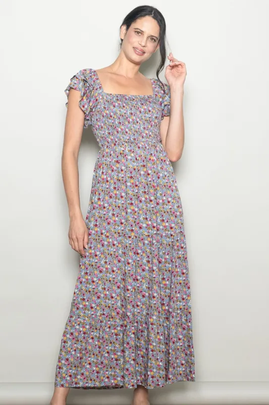 Blue Floral Off Shoulder Smocked Maxi Dress sold by Pinkblush
